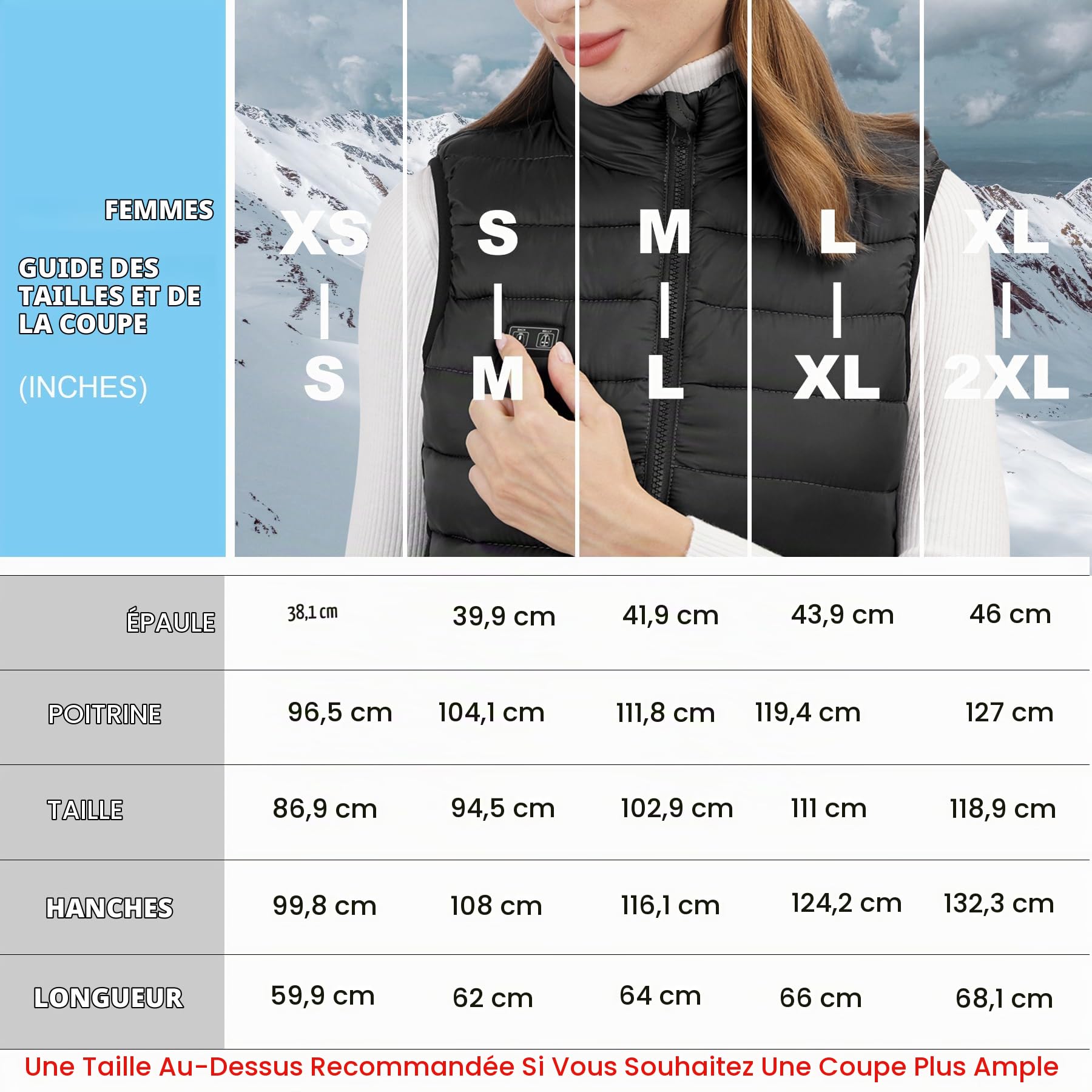 Loowoko Veste Sans Manche chauffante femme avec batterie 10000 mah, Gilet chauffante ultralégère 3 Niveaux de Chauffage + 4 Chauffage Zones, Pour Travail en extérieur, Vélo, Moto, Ski