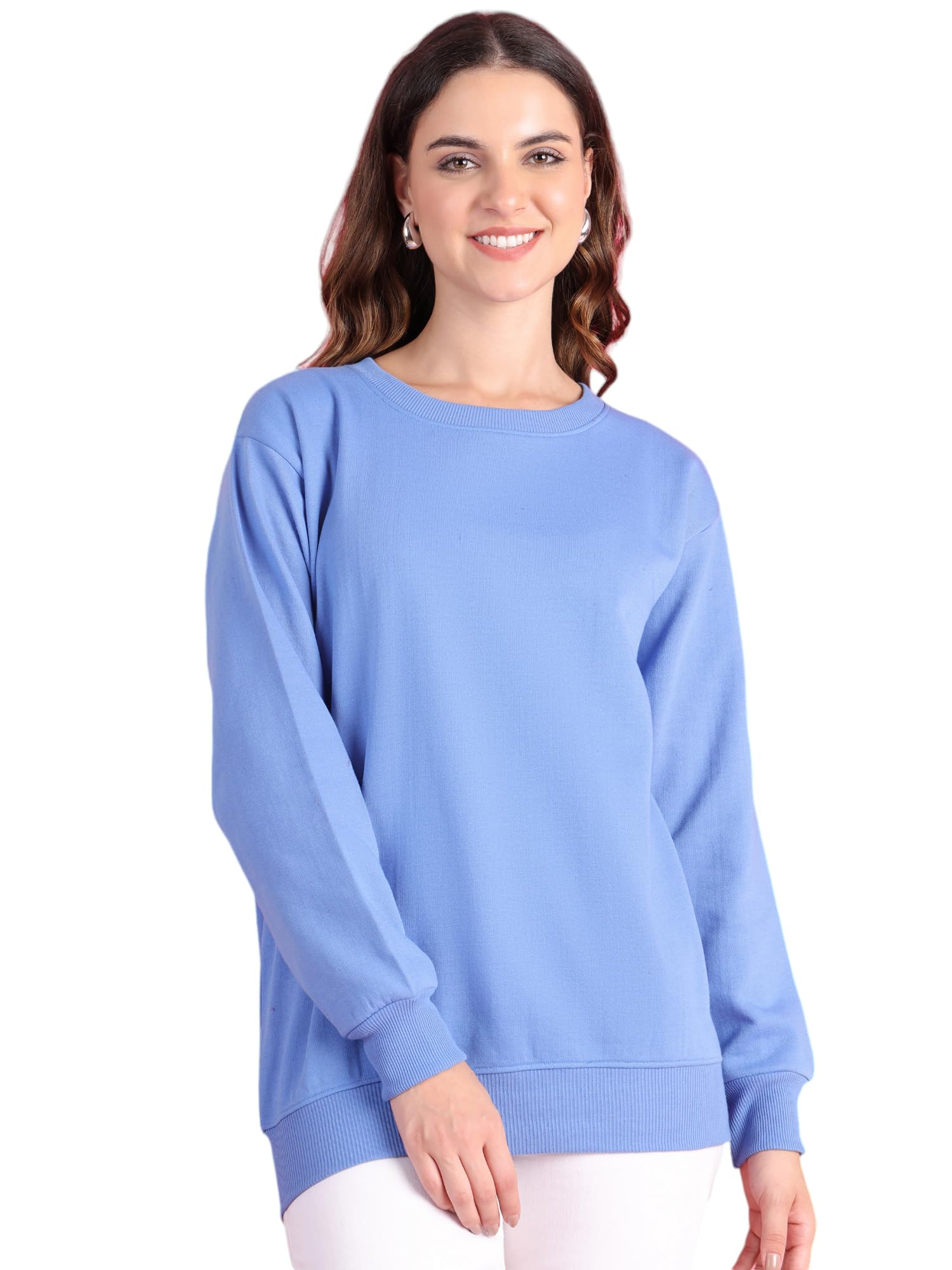 Mack Jonney Fleece Regular Fit Solid Crew Neck Sweatshirt for Women-MACK640137