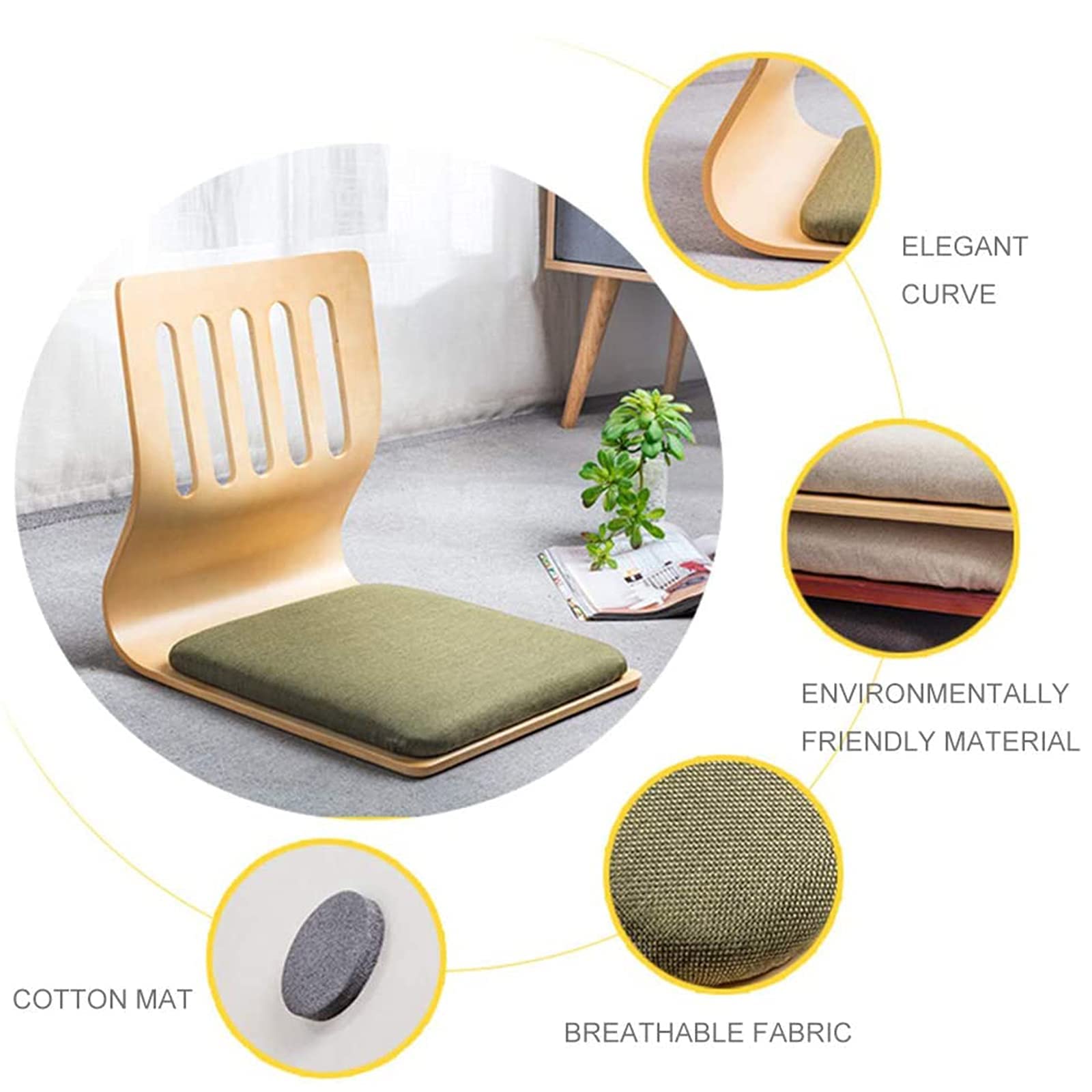 Japanischer Beinloser Bodenstuhl, Holz-Tatami-Meditationsstuhl, Erkerfenster, Lounge-Stuhl, faule Couch zum Lesen, Fernsehen schauen