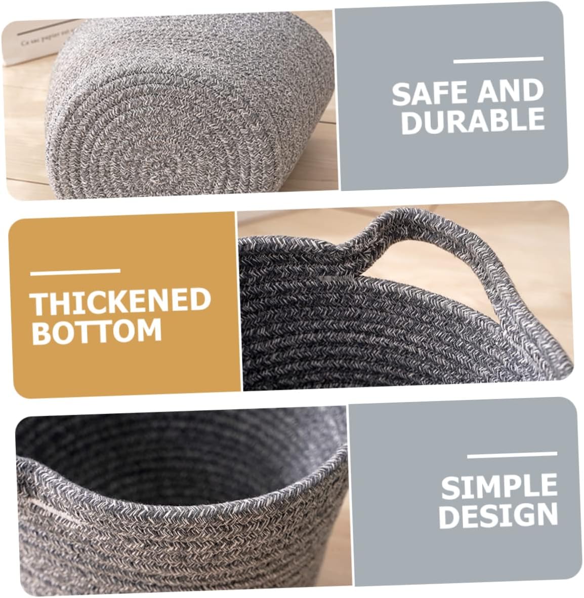 VICASKY Large Cotton Linen Laundry Hamper Basket with Dual Color Design Deep Gray Portable Clothes Storage for Home Bedroom Nursery Cotton Rope with Integrated Handles