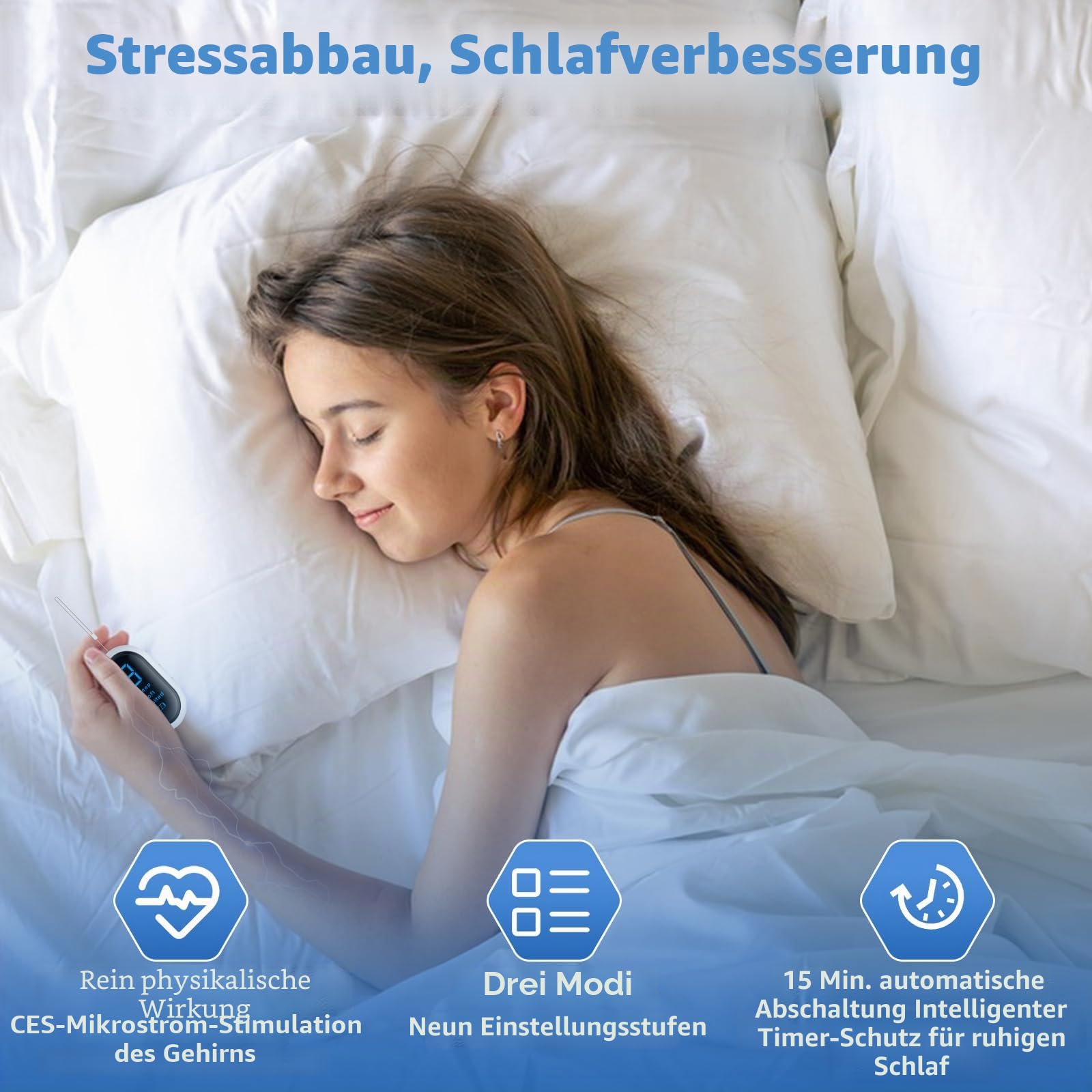 Handheld Einschlafhilfegerät, Typ-C Wiederaufladbare Mikrostrom-Schlafhilfe, 3 Modi & 9 einstellbare Gänge zur Entspannung, Verbesserung des Stressabbaus, Schneller und tiefer Schlaf