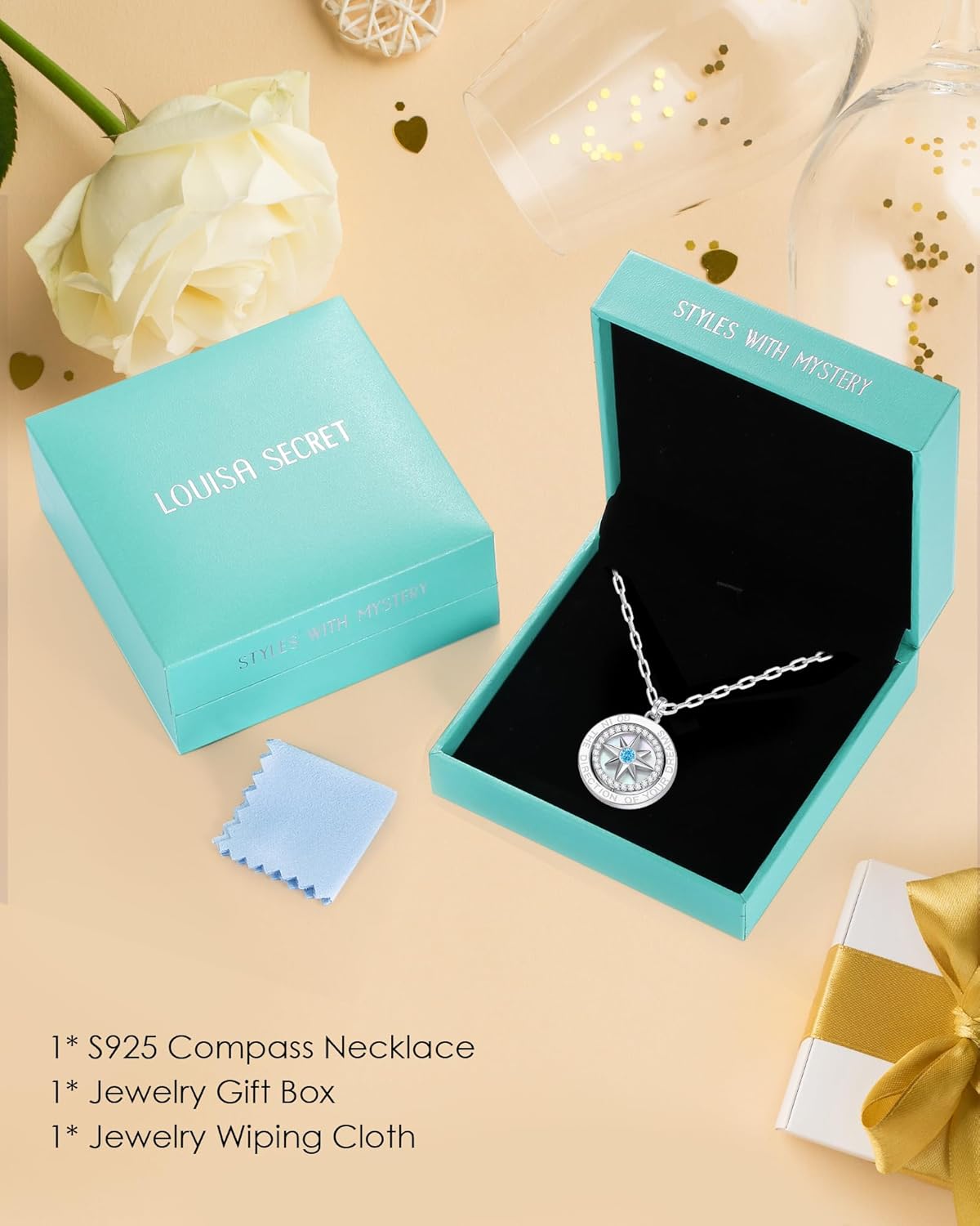 LOUISA SECRET Graduation Gifts for Her 2025, S925 Sterling Silver Compass Birthstone Pendant Necklace for Her, Anniversary Birthday Jewelry Gifts for Women Her - Image 6