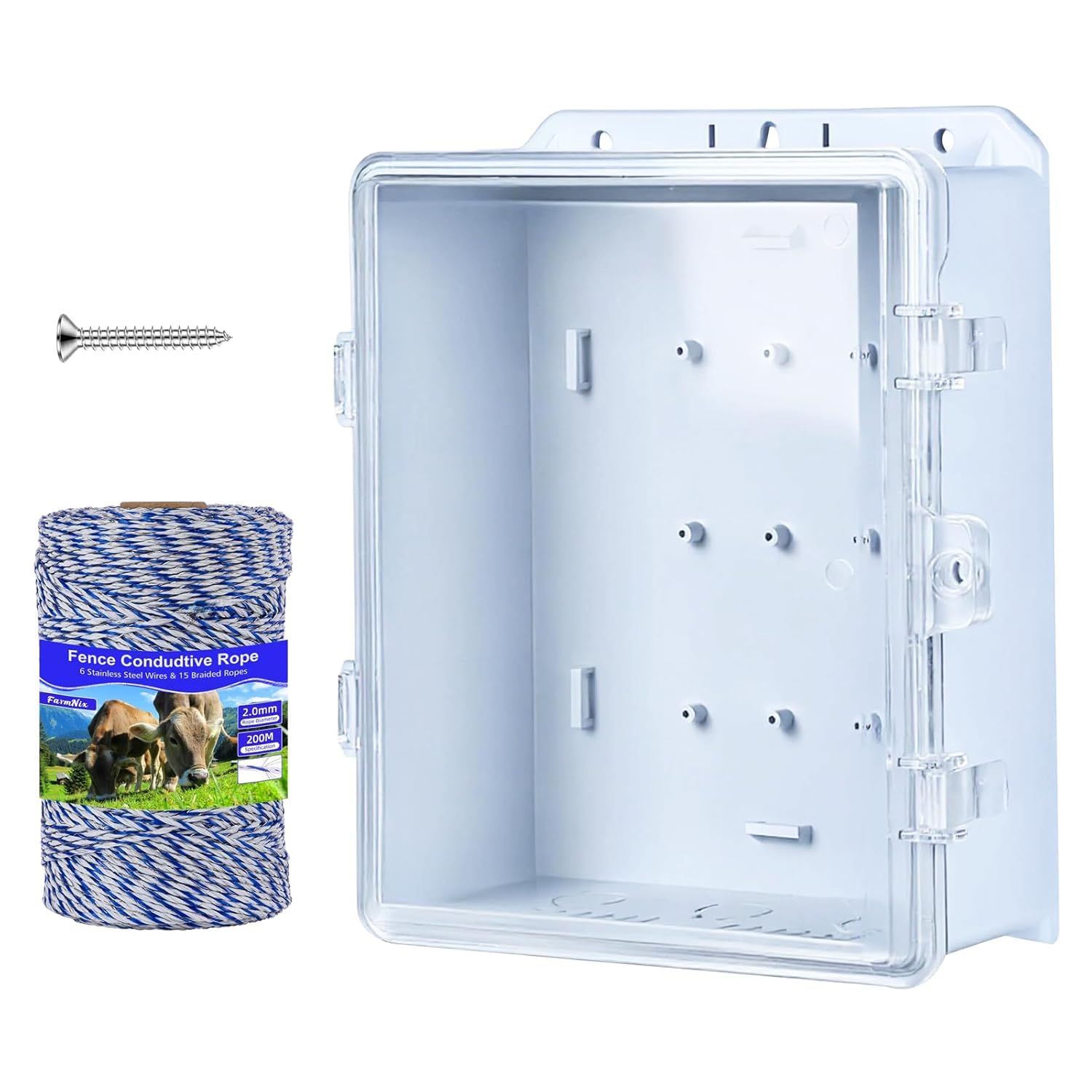Carcasa impermeable para valla eléctrica con cable de valla eléctrica (200 metros), 6 hebras de acero inoxidable para una conductividad confiable y resistencia al óxido, para exteriores
