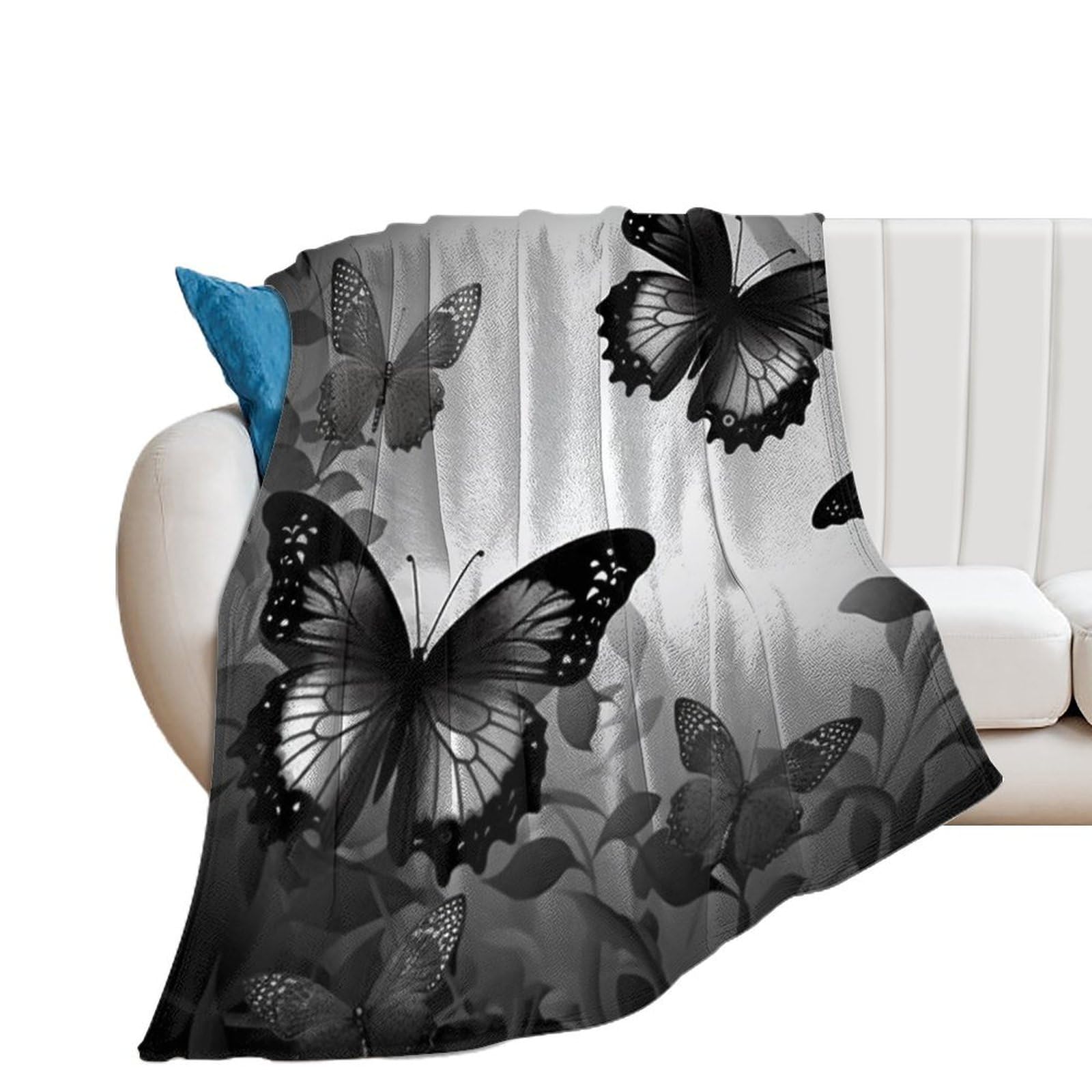 Couverture de lit en flanelle noir et gris 127x152 cm pour canapé