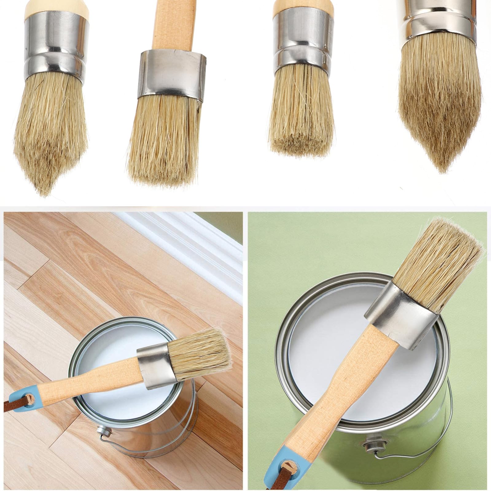 BESTYASH Set 4 Pennelli per Dipingere Manico in Legno e Setole di Cinghiale, Flessibili e Compatibili Vernici a Finitura Gessata per Decorazione Casa