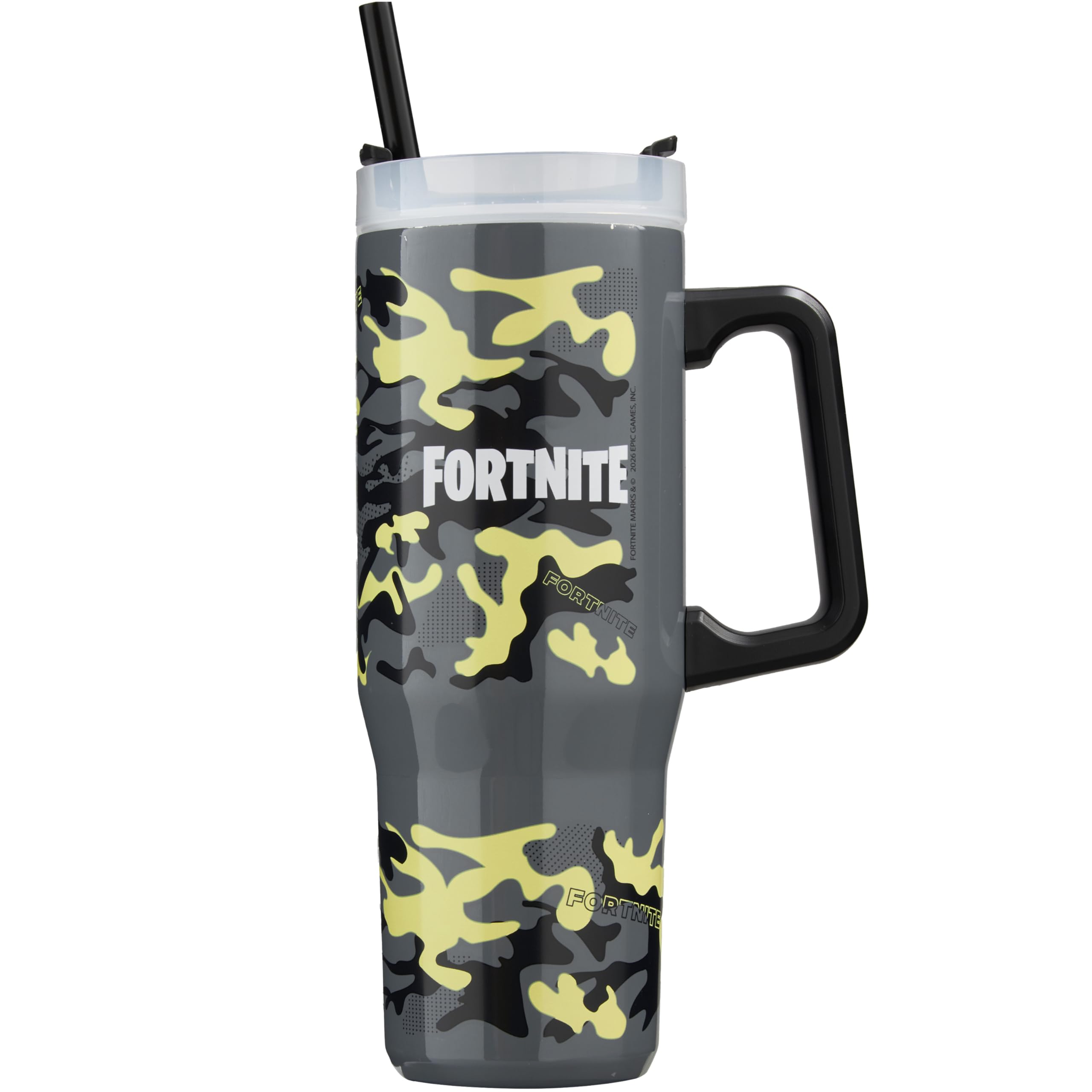 Get Trend Fortnite Kubek termiczny 920 ml, butelka ze stali nierdzewnej, kubek ze słomką i uchwytem, utrzymuje lód 42H Zimny 12H Ciepło 8H, Kubek podróżny bez kapania BPA za darmo, oryginalny prezent