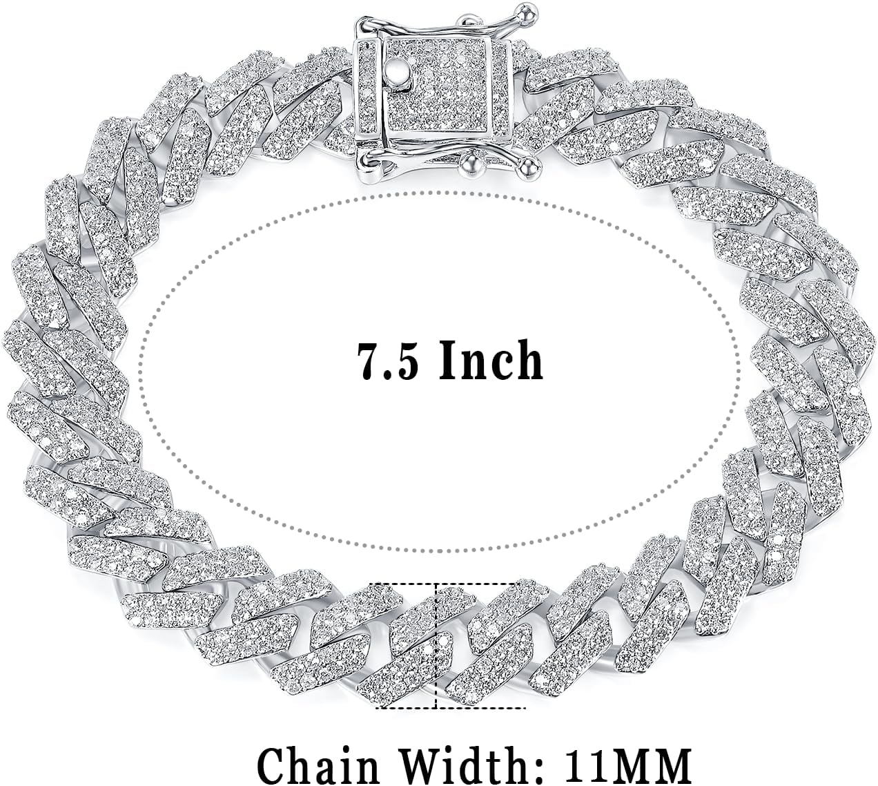 Gemsme Miami Cuban Bracelet for Men Women, 18K White/Yellow Gold Plated Full Iced Out Cubic Zirconia Cuban Link Chain Hip Hop Bracelet Hip Hop Jewelry - Image 2