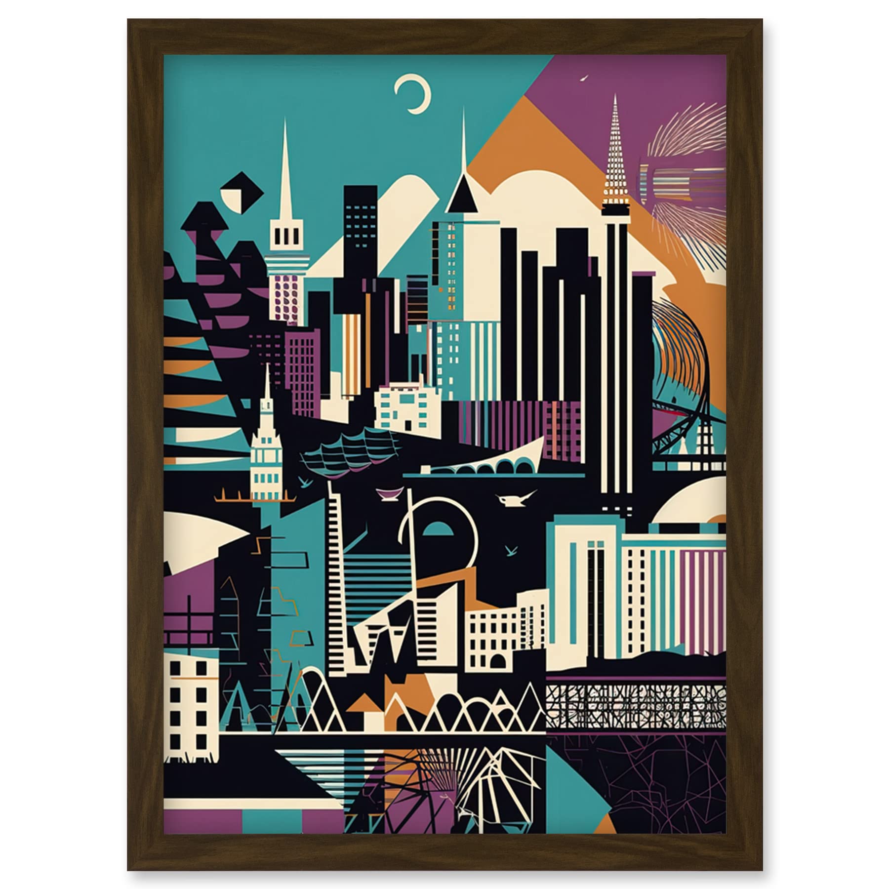 Artery8 Dundee City Modern Abstract Geometric Cityscape Artwork Framed Wall Art Print A4