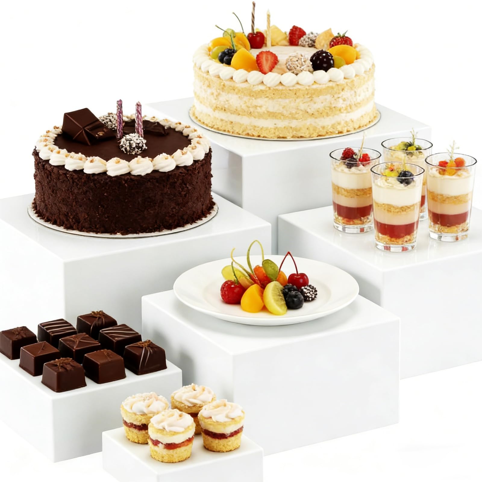 Supporto per torta a forma di cubo, in acrilico con fondo cavo, supporto per buffet a più piani, ideale per matrimoni, compleanni, decorazioni per feste e presentazioni cupcake (confezione da 6