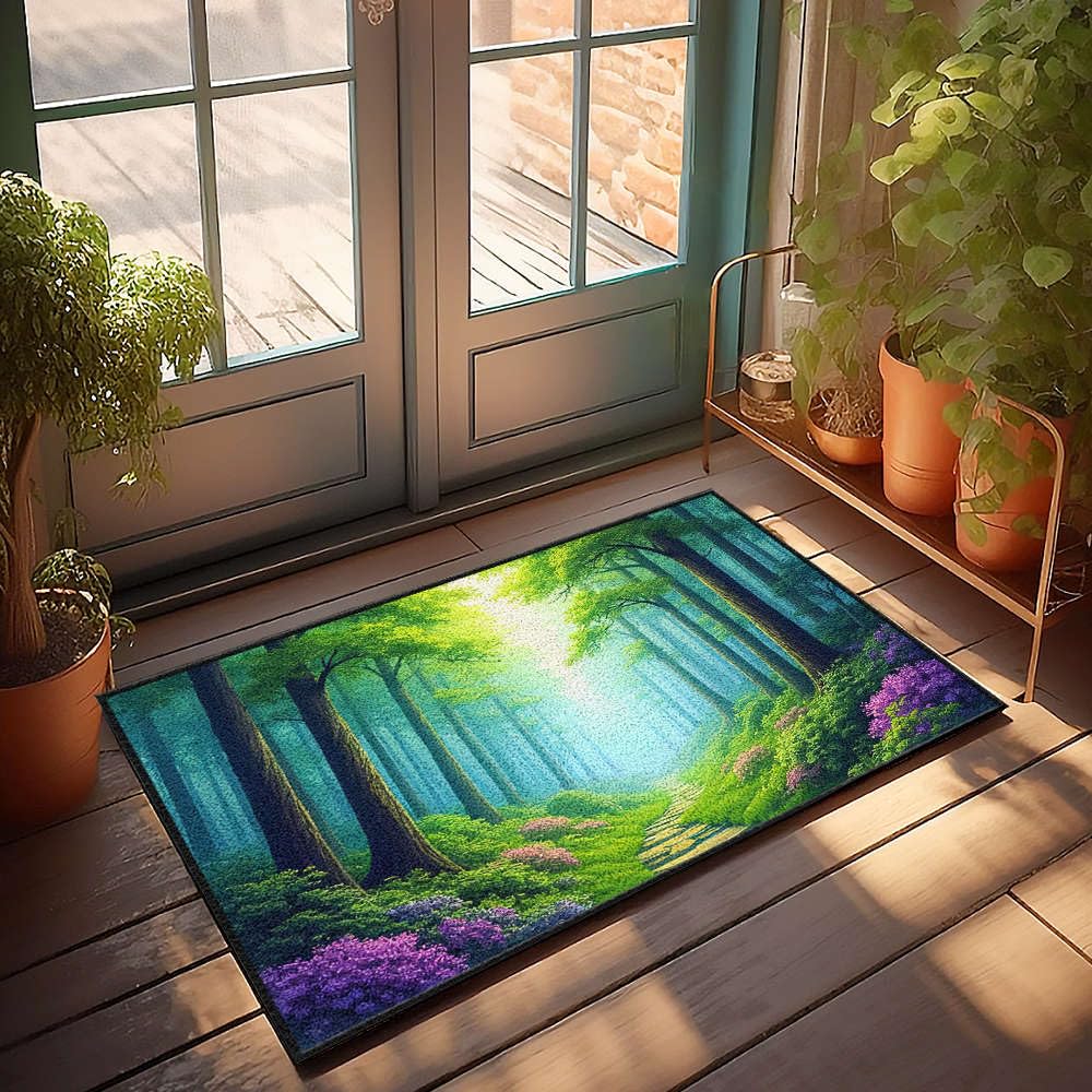 Tapis forêt sereine et lumineuse paillasson décoratif amusant pour bar 65x90