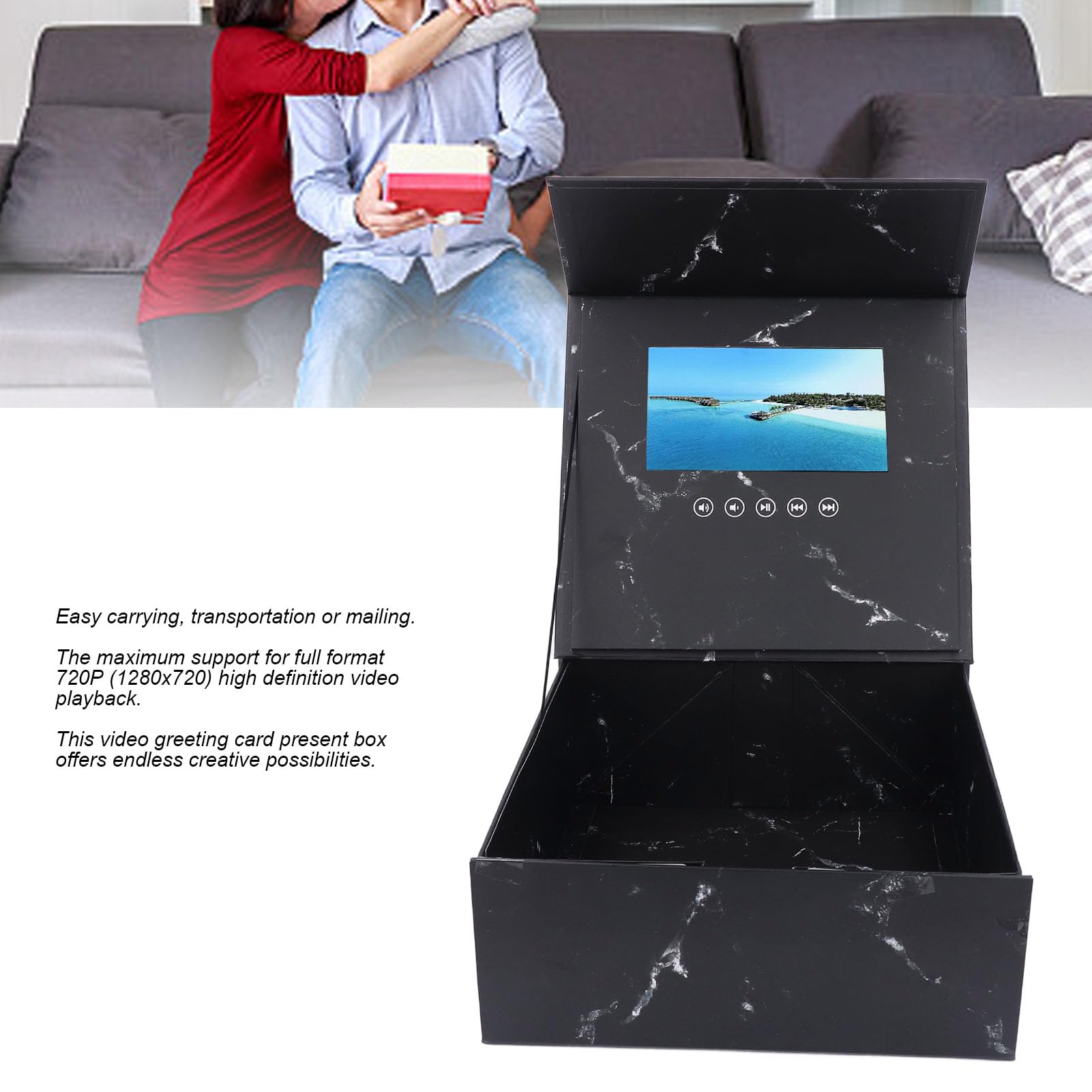 Asixxsix Confezione Regalo Video, Video LCD da 7 pollici, Gift Box elettronico ricaricabile per inviti, proposta, Natale, anniversario, compleanno, fai da te, immagini
