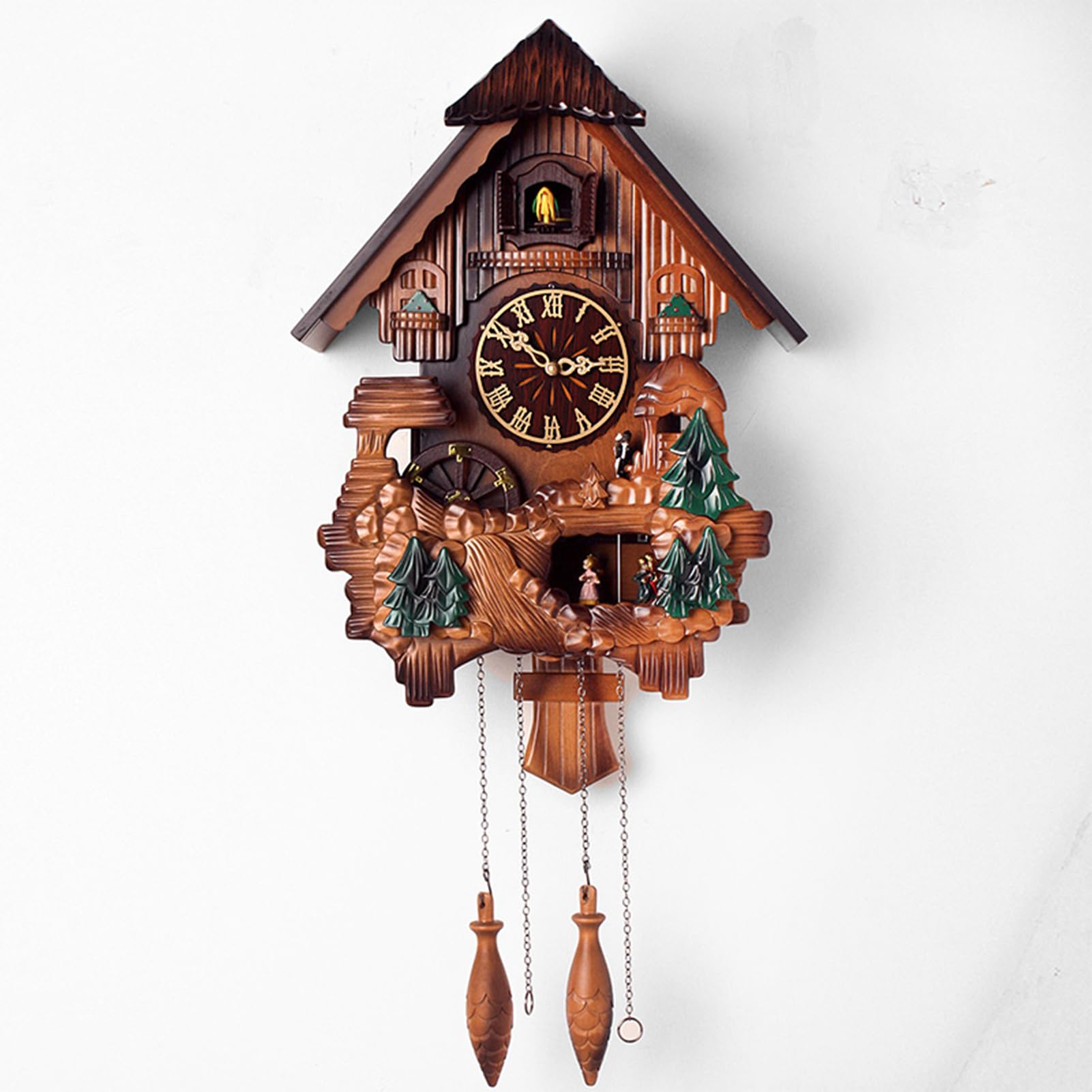 LIANZHUANG Cuckoo Clock with Chirping Bird on Hour and Couple Dancing To Music Wall Clock Battery Operated Vintage Pendulum Clock for Home Décor,C
