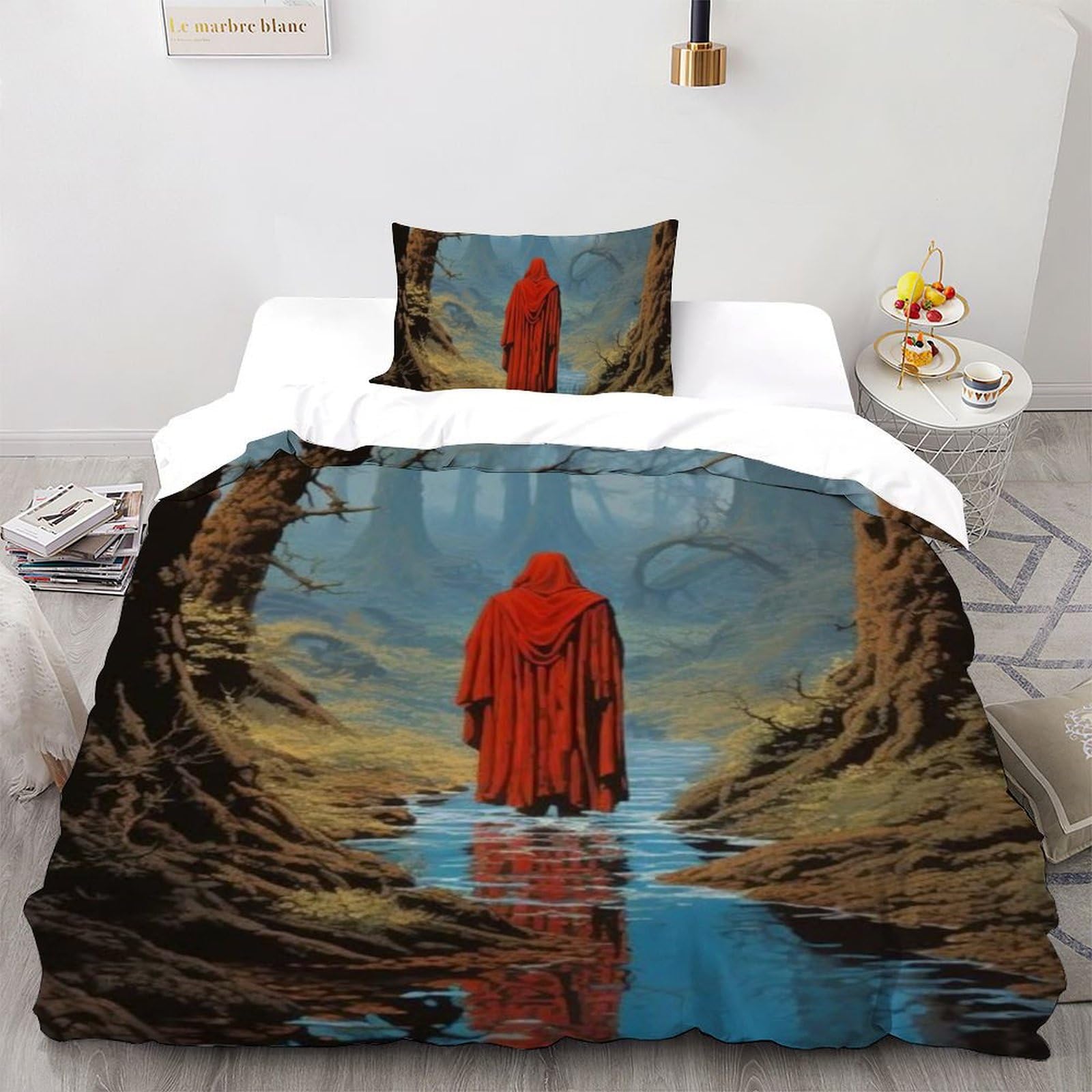 Housse de couette fille rouge écarlate mystérieux pour décorer un lit simple 135x200