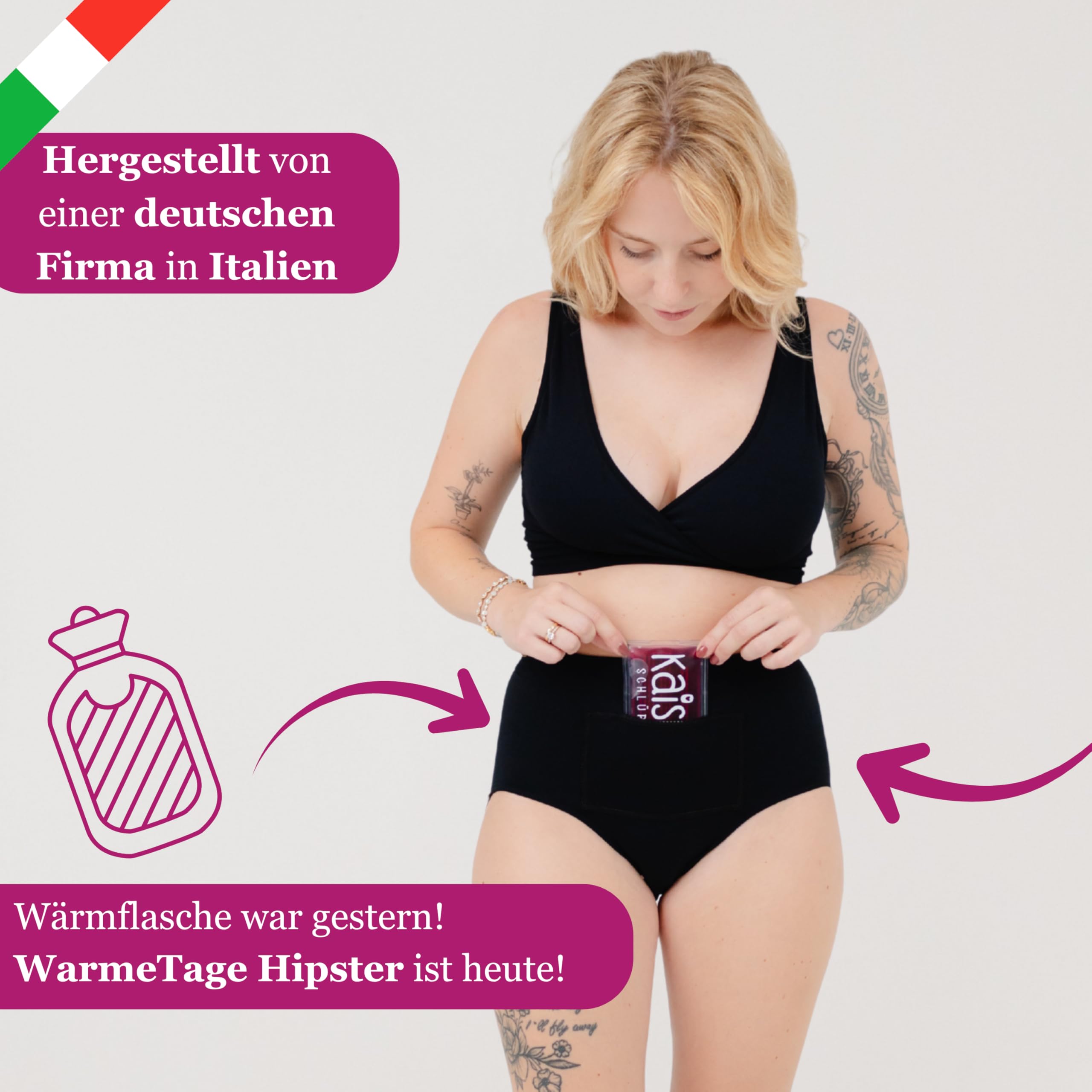 Kaiserschlüpfer Warme Tage Hipster - Unterhose für Damen mit Zwei Wärmepads - Wärme bei Regelbeschwerden, Blasenentzündung oder Endometriose