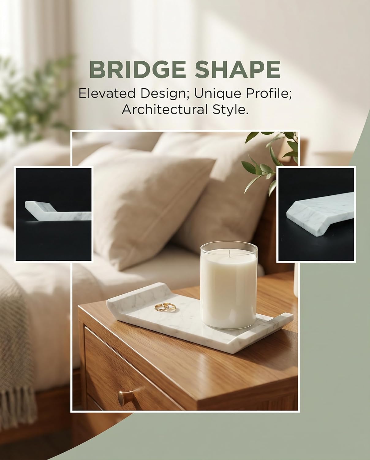 OOBOOB Natural Marble Tray, Dual-Sided Bridge-Shaped Bathroom Tray & Perfume Organizer, Multipurpose Decorative Platter for Vanity, Countertop & Dresser, Ideal for Home Decor Enthusiasts