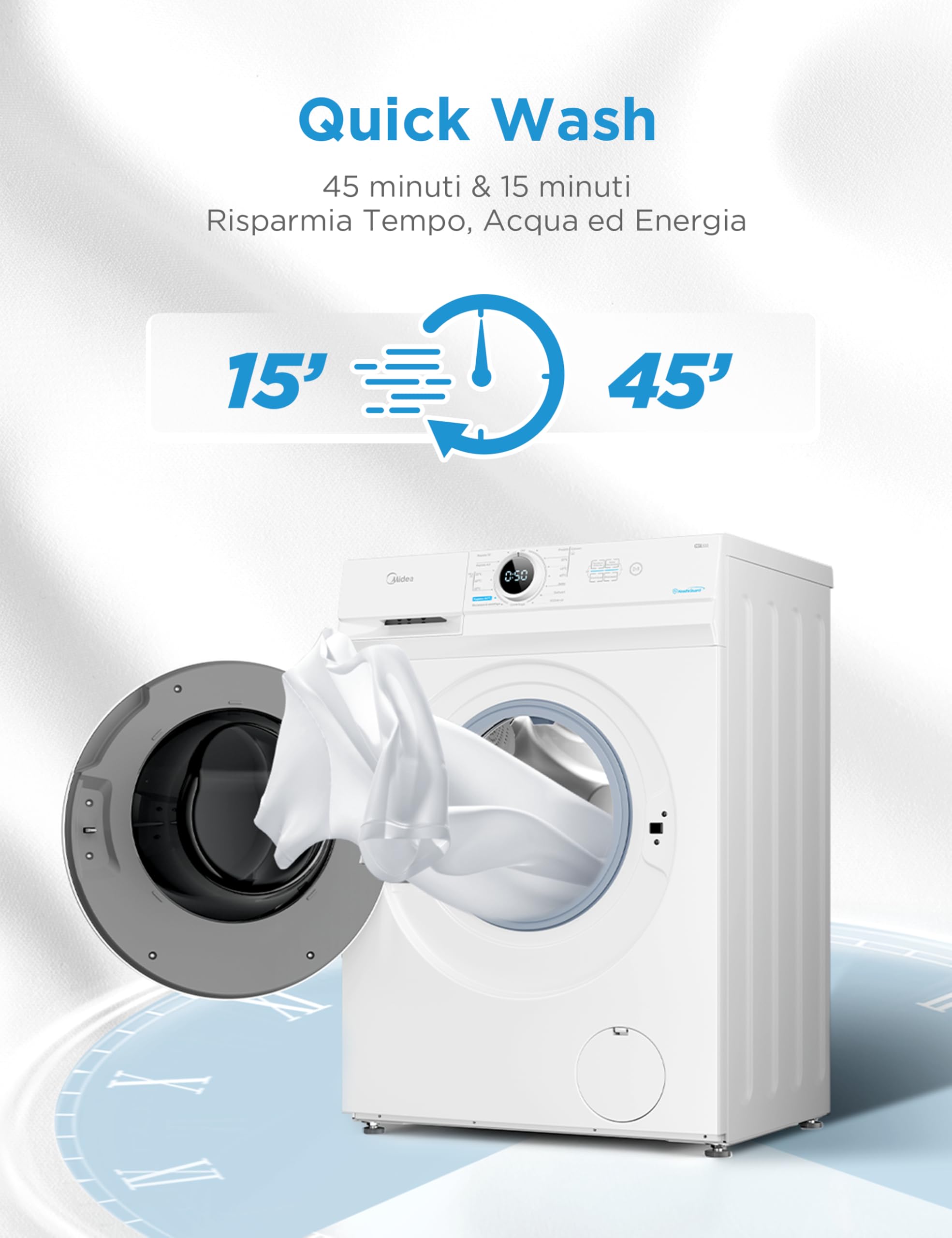 Midea MF100W70/E Lavatrice Carica Frontale 7 Kg,40 cm Deep Slim Design,1200 giri,Programma Rapido,Opzioni temperature multiple,15 Programmi,bianco