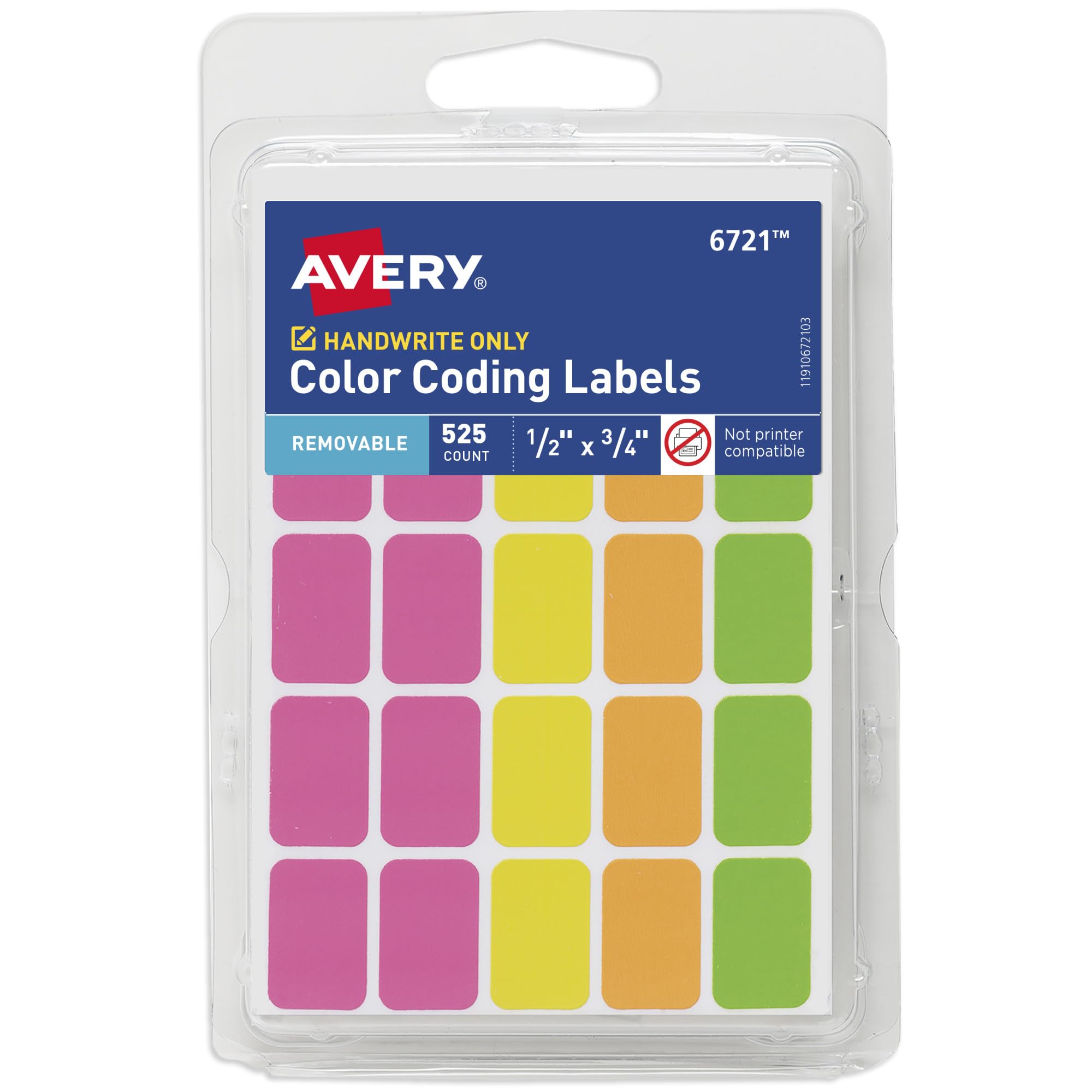 Avery Rectangular Color Coding Labels, Assorted, Removable, Pack of 525 (06721)