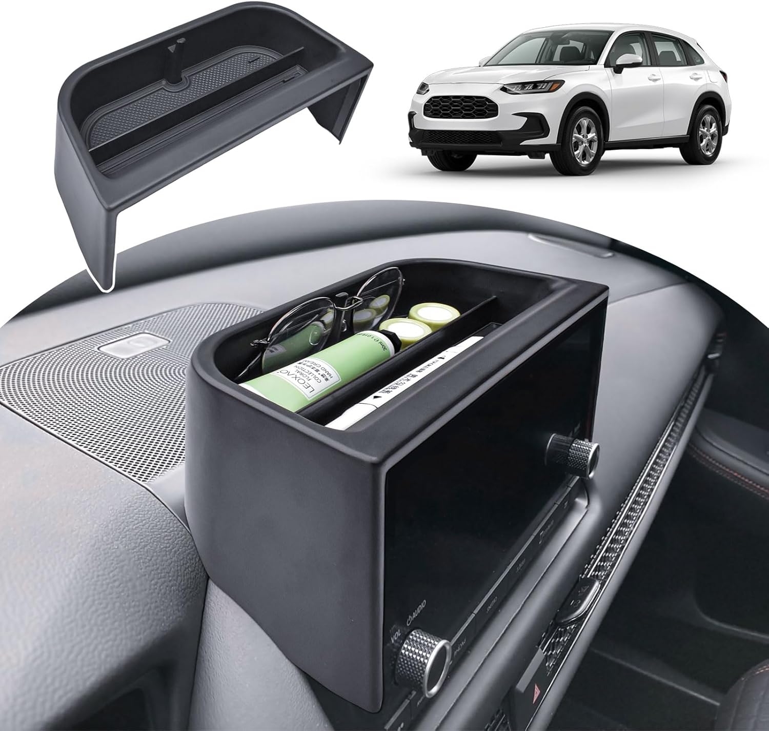 HGWEI Dash Storage Tray Compatible with 2023-2026 Honda HR-V Interior Accessories, Center Console Dashboard Organizer Behind Screen Sunglasses Holder (Fit Both 7-inch & 9-inch Screen), Black
