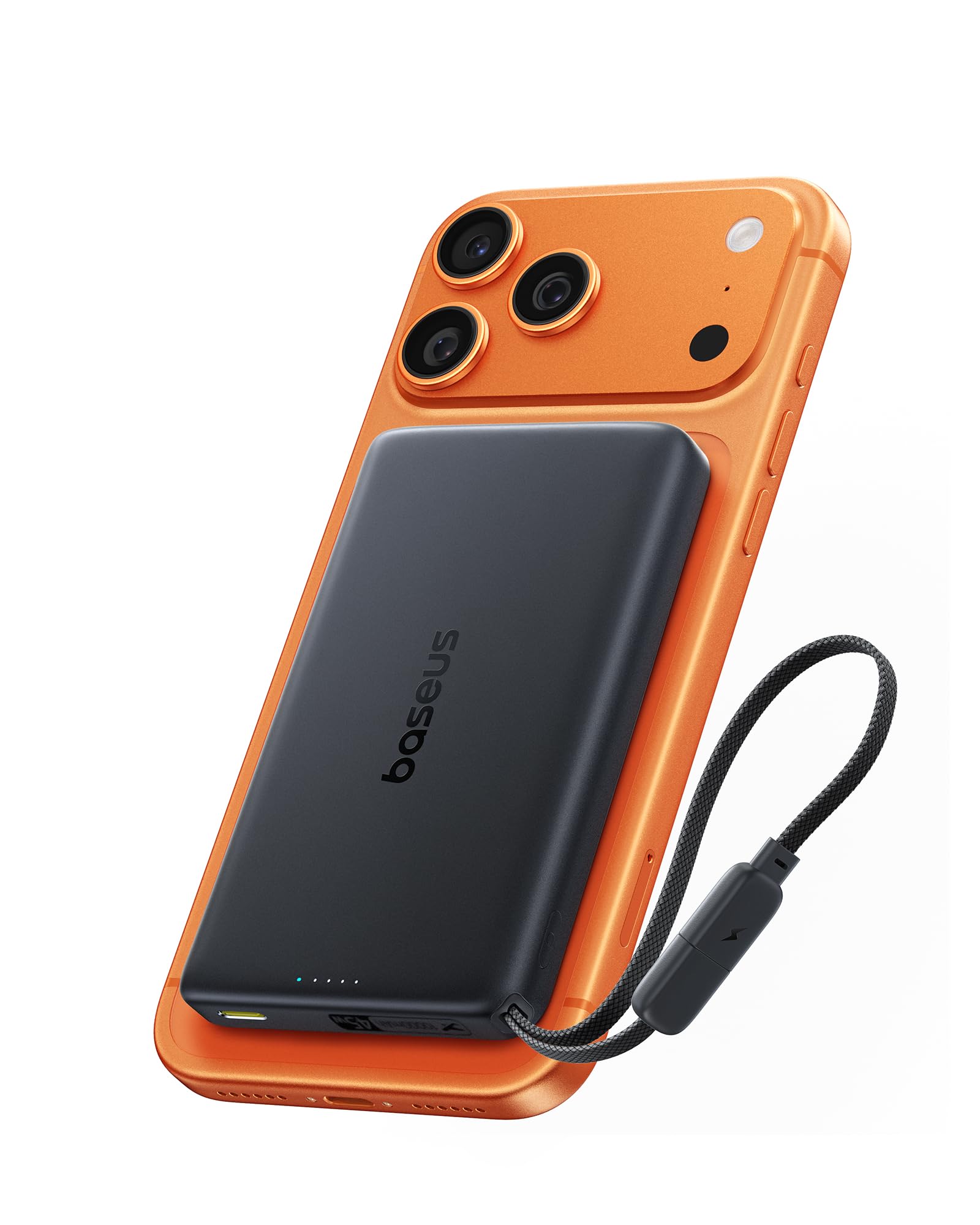 Baseus Picogo AM52 Power Bank, Qi2.2 Magsafe Powerbank 10000mAh, 25W Wireless, PD 45W Schnellladung, Integriertes USB C Kabel, Magnetische Externe Batterie Slim für iPhone 17/16/15/14/13/12, Schwarz