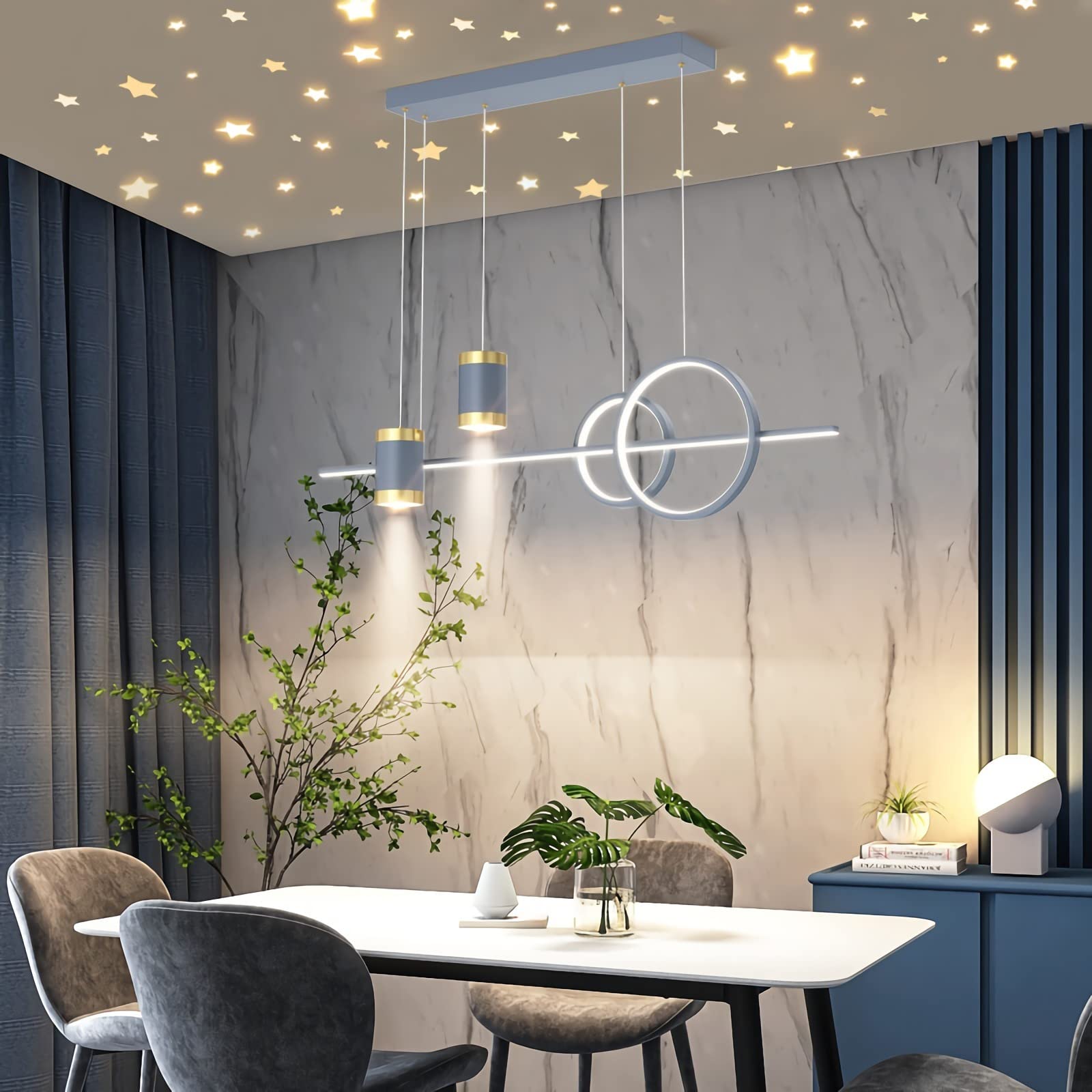 LED Pendant Lamp Dining Table Pendant Lamp With Remote Control Pendant Lamp Height Adjustable Pendant Lamp Modern LED Pendant Lamp For Dining Room Bedroom Kitchen Office Lamp (Grey, L100cm)