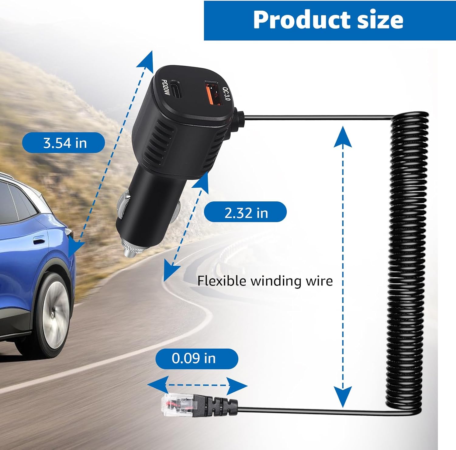 Compatible with Uniden LRDACRJ1148 for Uniden R8W R8 R7 R4W R4 Radar Detectors 12V DC Power Adapter Coiled Cord with Type-C Fast Charging Port