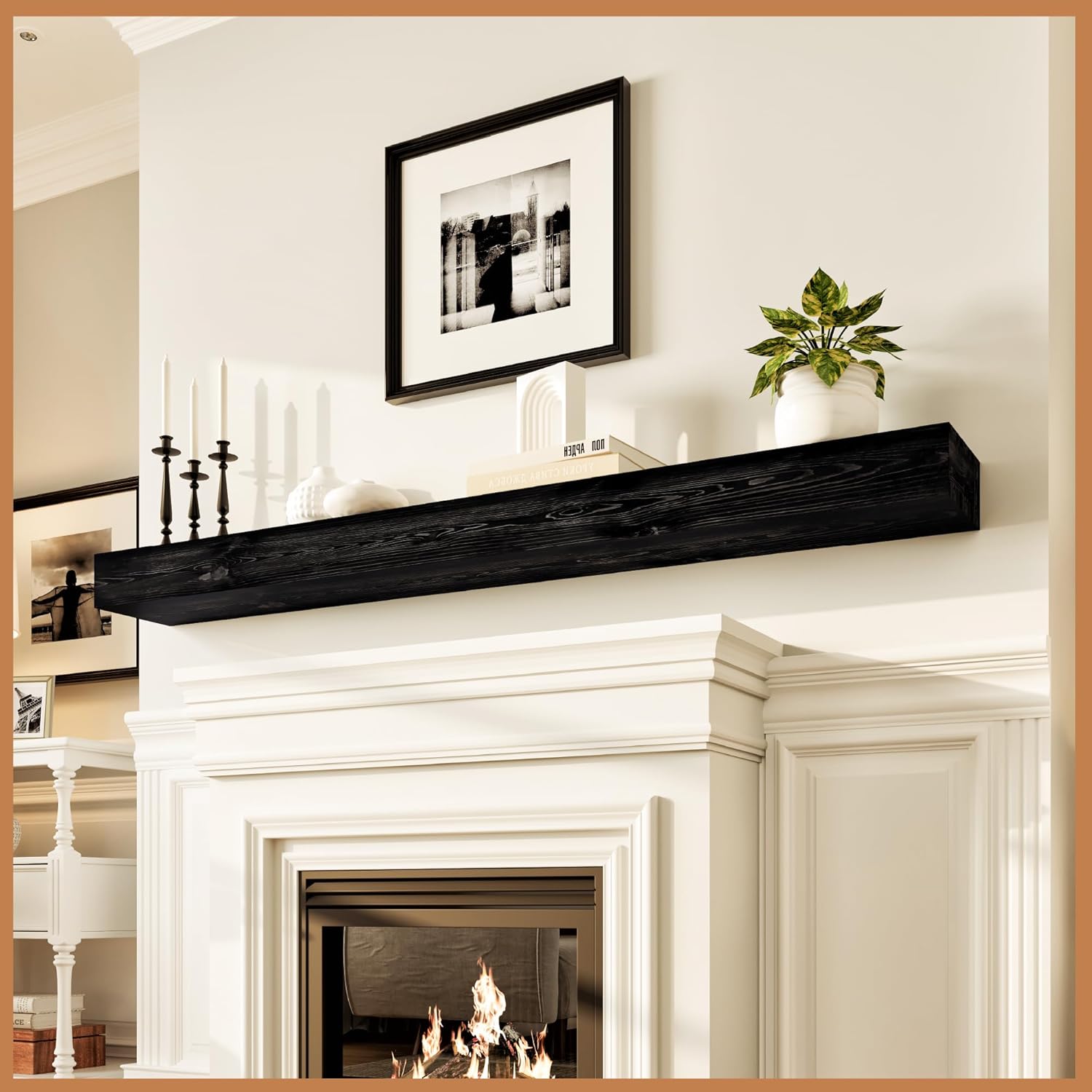 Avana Rustic Fireplace Mantle Shelf 72 Inches for Home Decor - Handcrafted Wood Wall Shelf - Decorative Farmhouse Mantel 72 X 8 X 3 - Espresso 72 X 8 X 3 Espresso