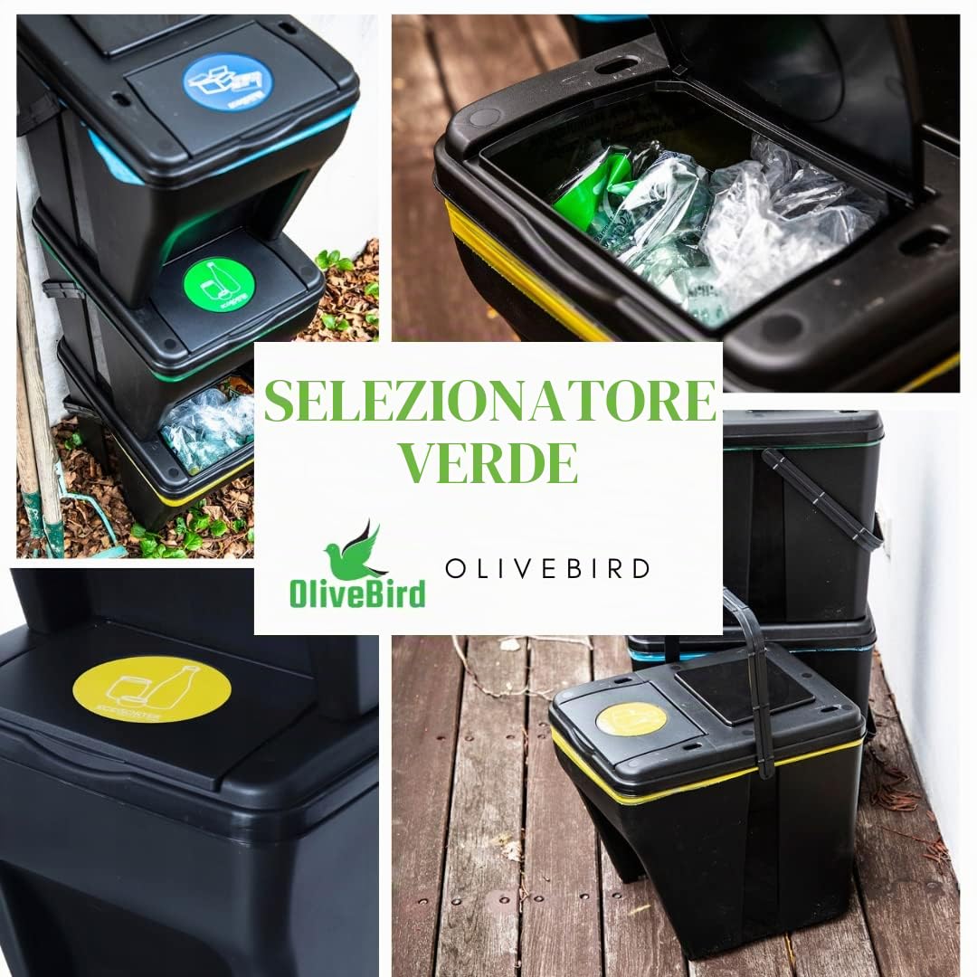 Cestino Per La Raccolta Differenziata 100l - 4x25l Verde, Separatore Di Rifiuti, 4 Colori Adesivi, Pattumiere