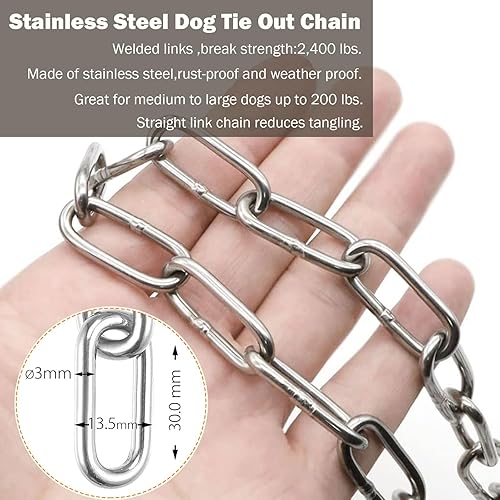 Miniatura 3 de Cadenas para perros de 25 pies para exteriores, correa de cadena pesada para perros, ideal para perros pequeños a grandes de hasta 125 libras, a