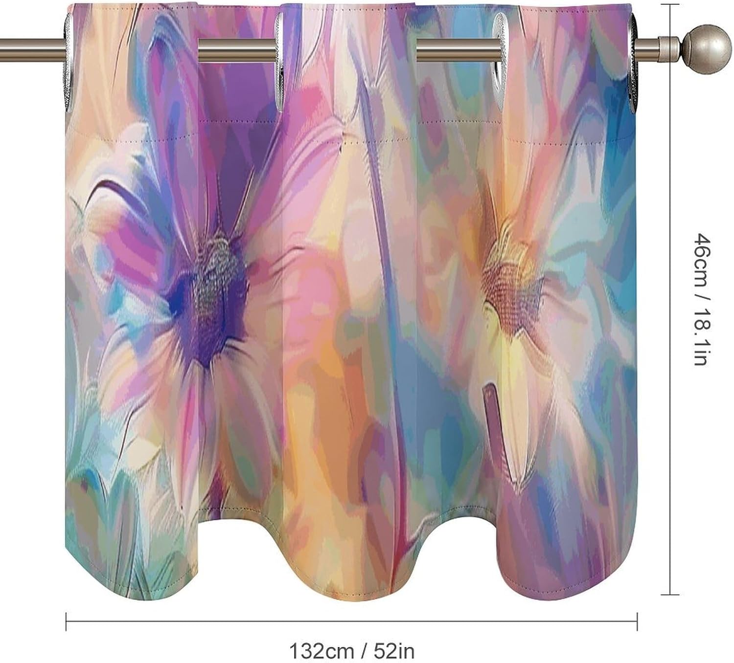 Blur Effect Flowers Valance for Windows, 2 Pack Kitchen Curtains Modern Home Decor, Soft Blackout Window Curtains for Living Room & Bedroom, 18 X 52 Inch