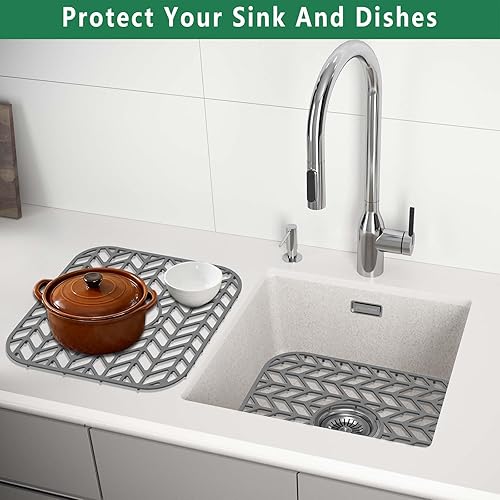 Vista 41 de GUUKIN Protectores de fregadero para fregadero de cocina, 26 x 14 pulgadas, rejilla de silicona para fregadero de cocina de granja, fregadero