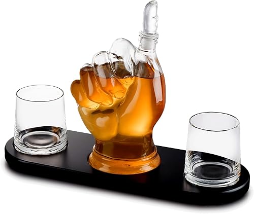 Miniatura 9 de Thumbs Up - Juego de decantador de whisky con dos vasos de whisky de 10 onzas, en bandeja base de caoba de madera rica, juego de regalo de negocios,