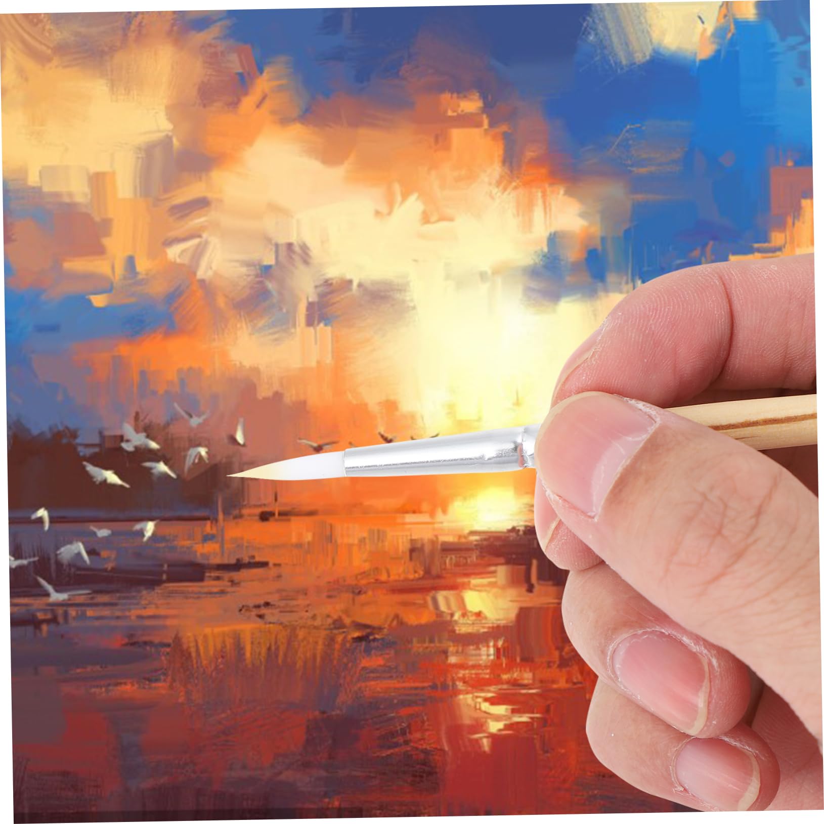 6 Piezas Pinceles Cortos de Lana Cruda para Acuarela Suministros de Pintura Pincel de Arte para Pintura al Óleo Herramienta de Dibujo