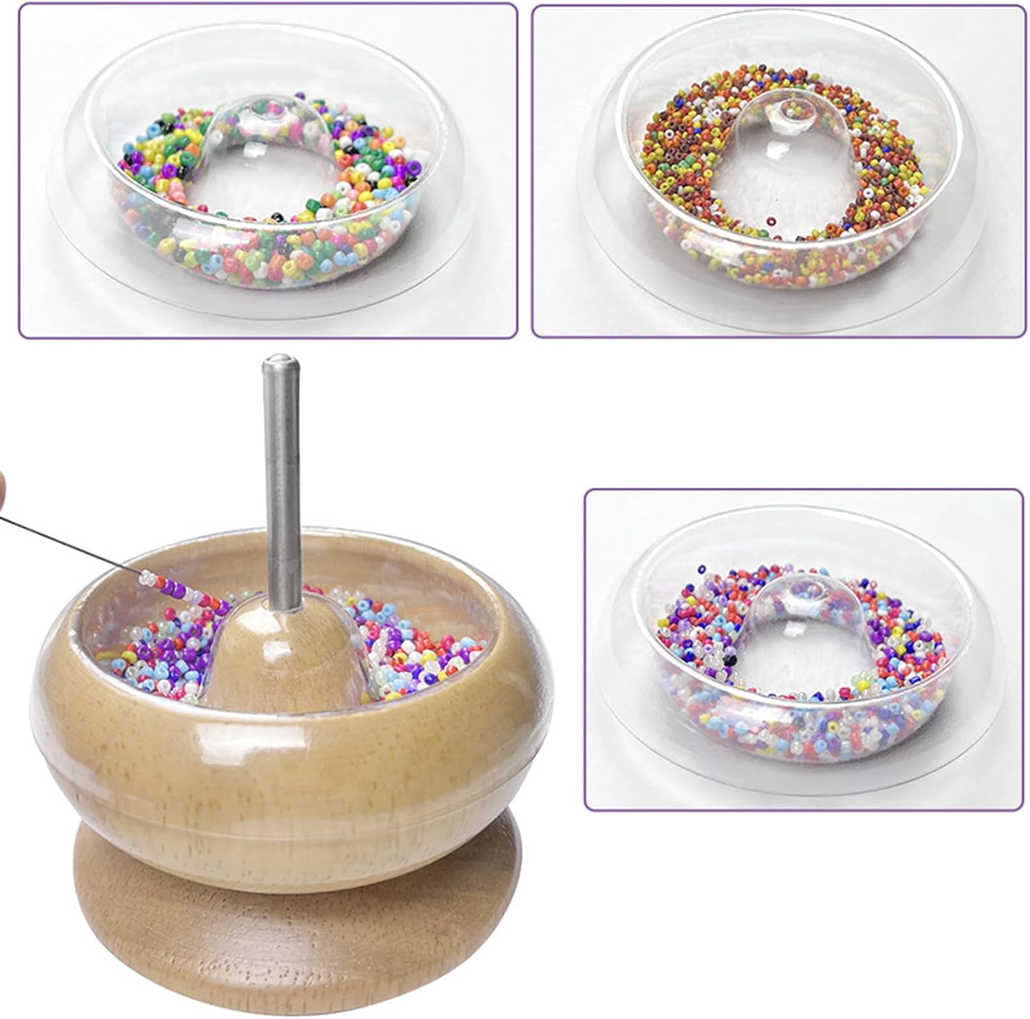 Bead Piercer Spinner Wood Bowl for Waist Bracelets Beads Crafting Project Jewelry Making Waist Bead Spinner Bowl