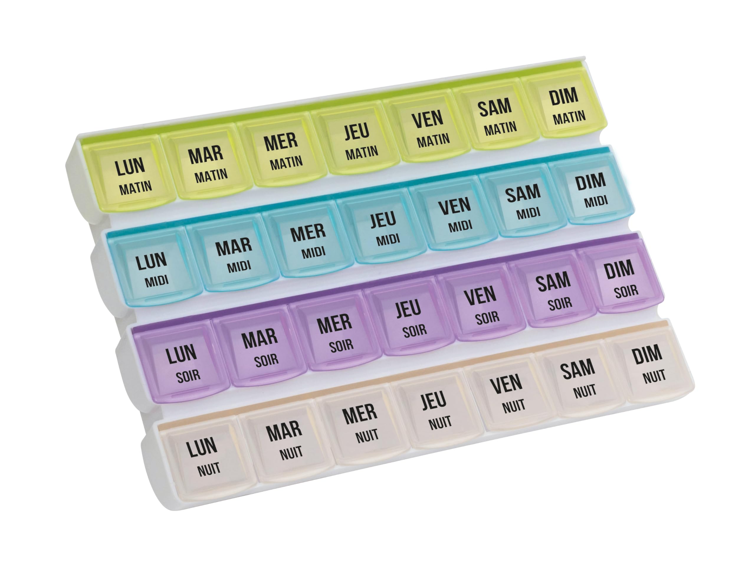Plic - Pilulier Plateau Hebdomadaire et Journalier- Pratique et Modulable - 7 jours – matin, midi, soir, nuit - 24 Compartiments - Organisateur pour Médicaments, Pilules et Vitamines