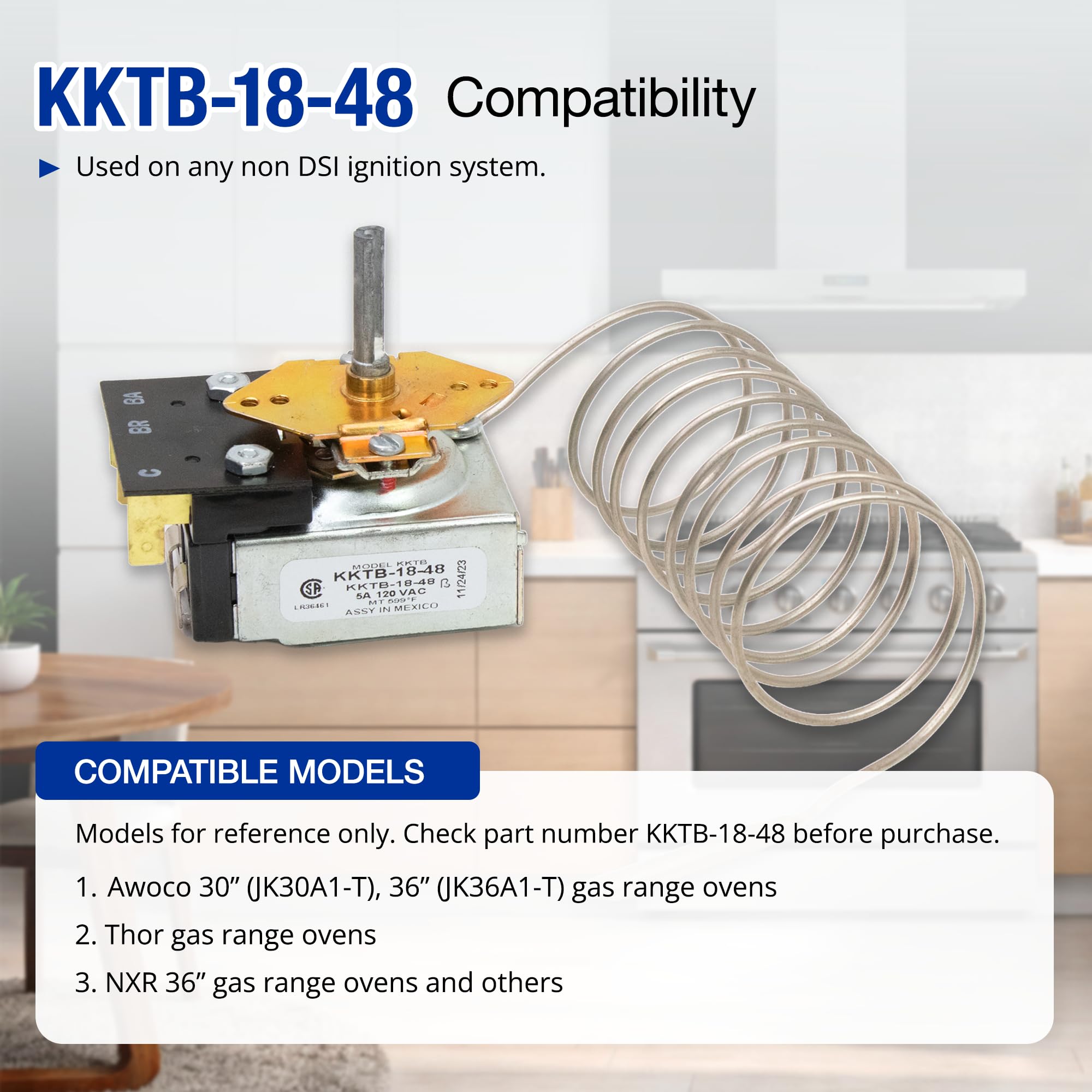 Robertshaw KKTB-18-48 - Termóstato de estufa de 5 A, 120 VCA temperatura máxima 700 °F para estufas Awoco y otras estufas de gas