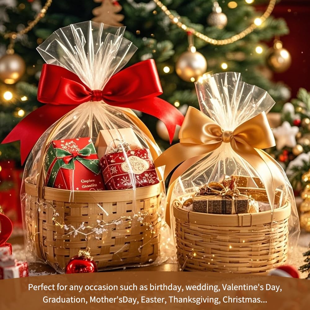 STPIYFZU 6PCS Large Cellophane Bags 30x40 Inch Christmas Clear Cellophane Wrap for Gift Baskets, 2.5 Mil Thick Clear Plastic Gift Bags for Christmas Birthday Baby Shower Wedding Raffles Party Favors