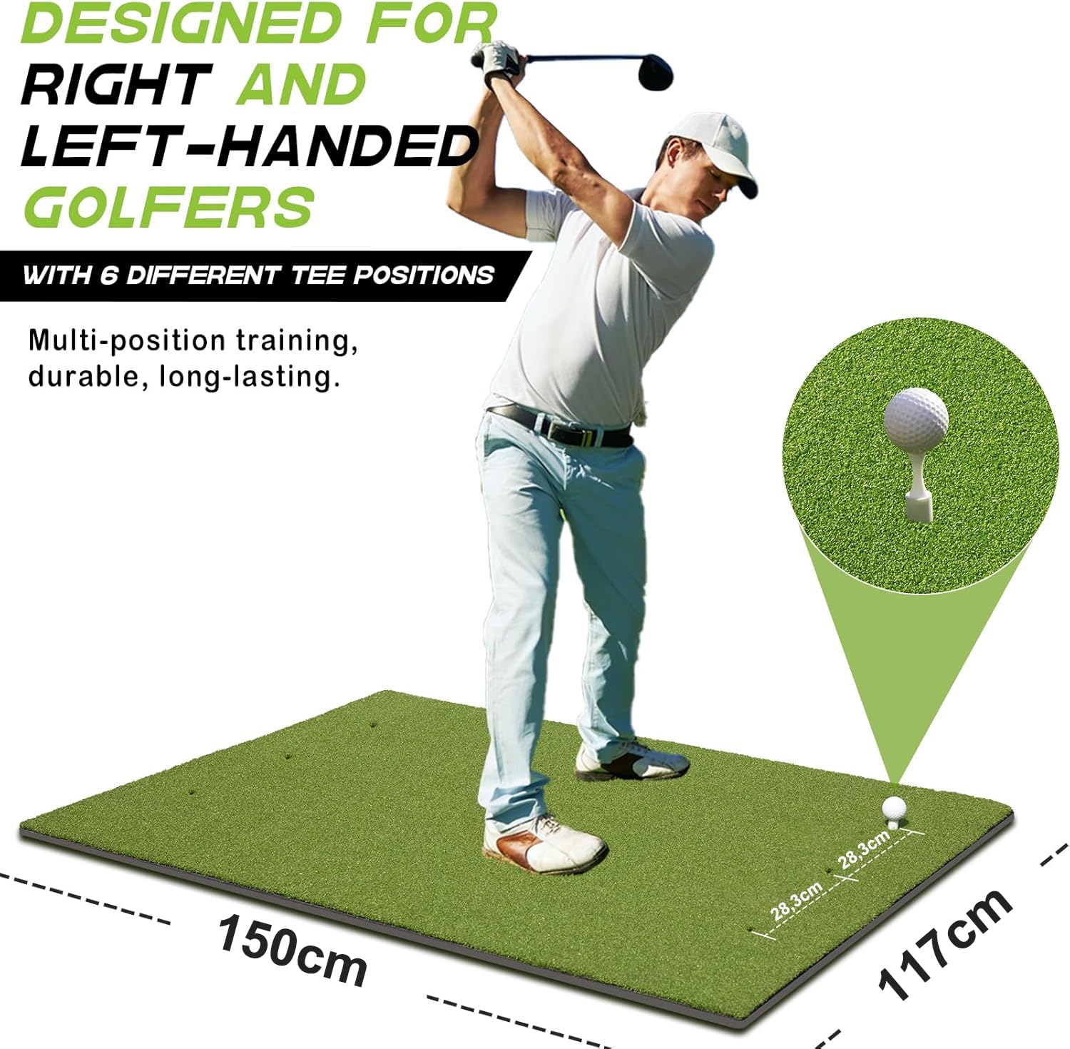 Golf Abschlagmatte 150 x 117 cm, 6 Abschlagpositionen, Kunstrasen, Grün, Faltbar, Ideal für Indoor und Outdoor