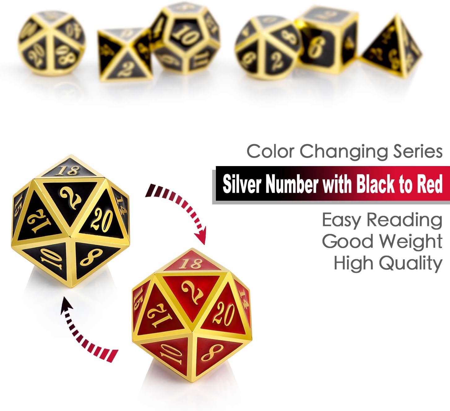 Color Changing D&D Metal Dice Set, DNDND Temperature Sensitive Game
