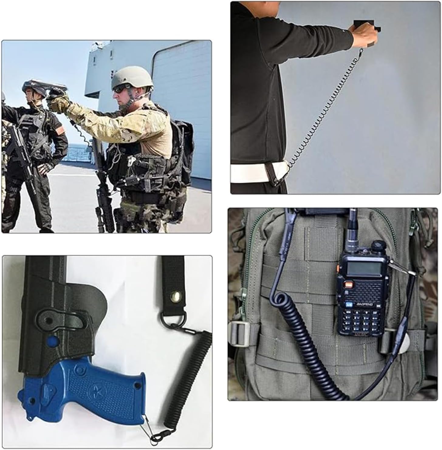 Paquete de 2 cordones elásticos de seguridad con mosquetón, cordón elástico táctico reutilizable en espiral resistente para pesca, senderismo, escalada, camping y actividades al aire libre