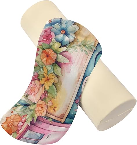 Miniatura 4 de JUNZAN Camión de mariposa con flores almohada almohada algodón fundas de almohada rollo cuello almohada cilindro fundas decorativas almohada funda