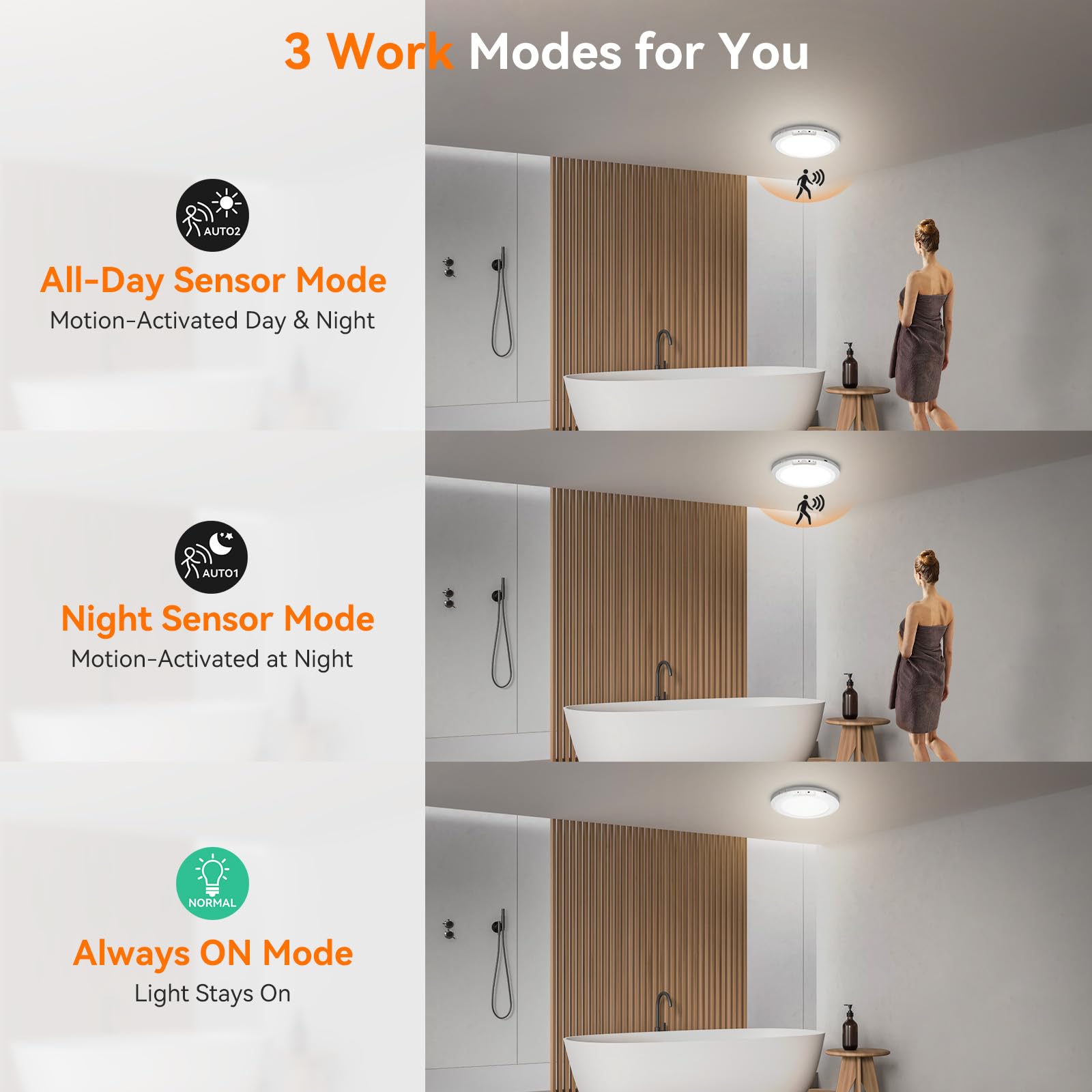 Plafonnier rechargeable à détecteur de mouvement pour intérieur et extérieur avec télécommande, 18 cm, à piles, 3000 K, 4000 K, 6000 K, 400 lm, intensité variable pour placard, couloir