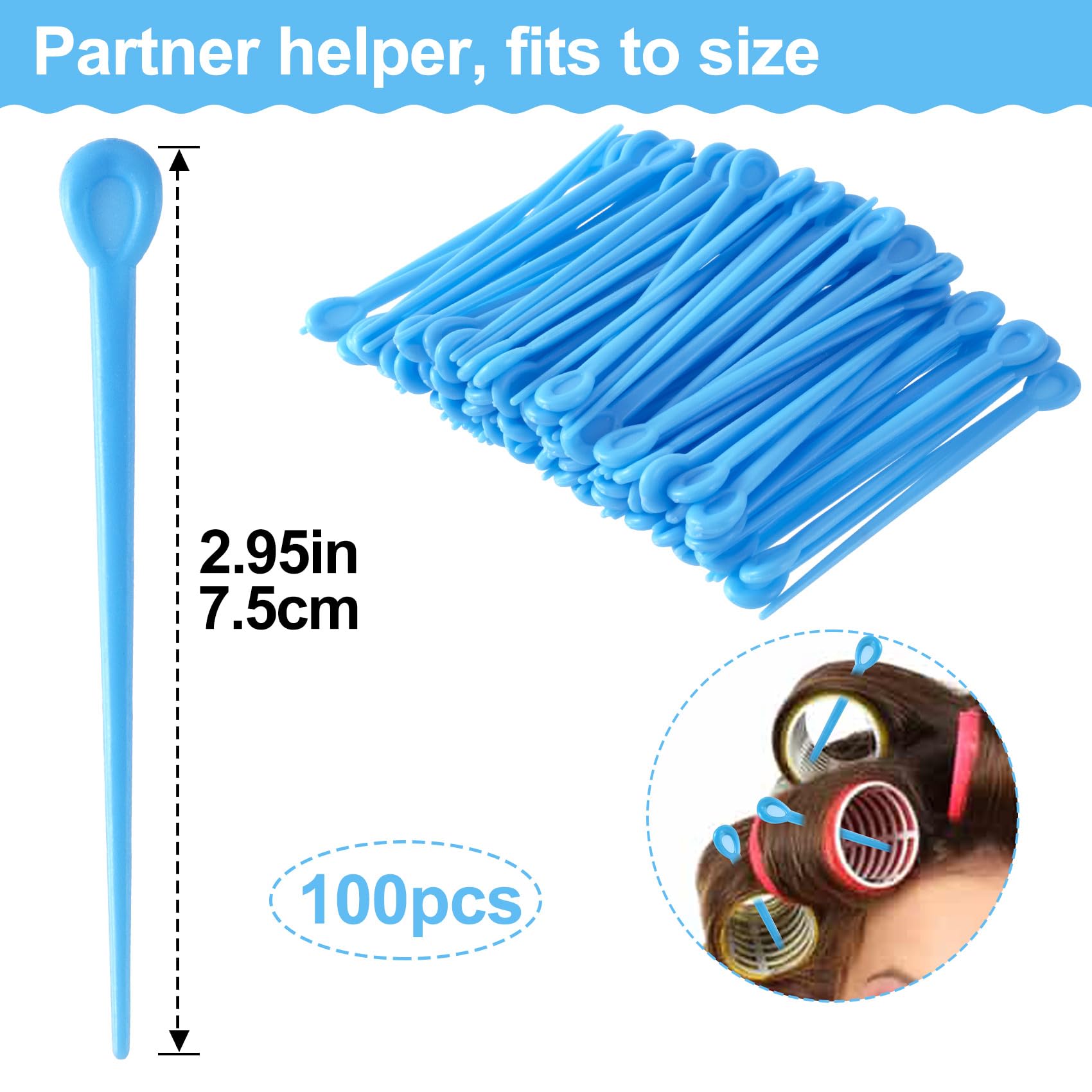 Mxxipp 100pcs Brush Roller Pick, Plastic Hair Roller Locking Tools, Hair Curler Pin Rod Crochet Accessories for Woman Styling Accessories- Blue