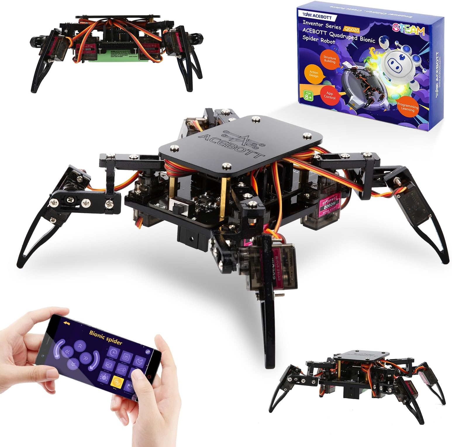 ACEBOTT STEM Robotics Science Kits for Adults, ESP8266 Spider Robot Building Kit, App Remote Control, Walking Crawling Fun Educational Toy for 12 + Year Old Boys, Girls, Teens, Adults Unique Gifts