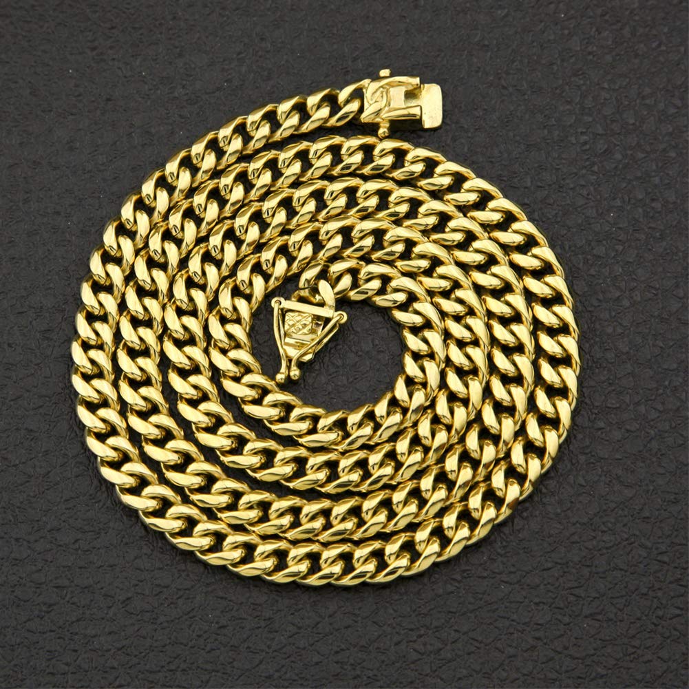 YABEME Mens Schwerer Voller Euro Out Miami Kubaner-Link Ketten-Choker 14K Vergoldet Hip Hop Dicke Edelstahl Hypoallergen Halskette Silber/Gold