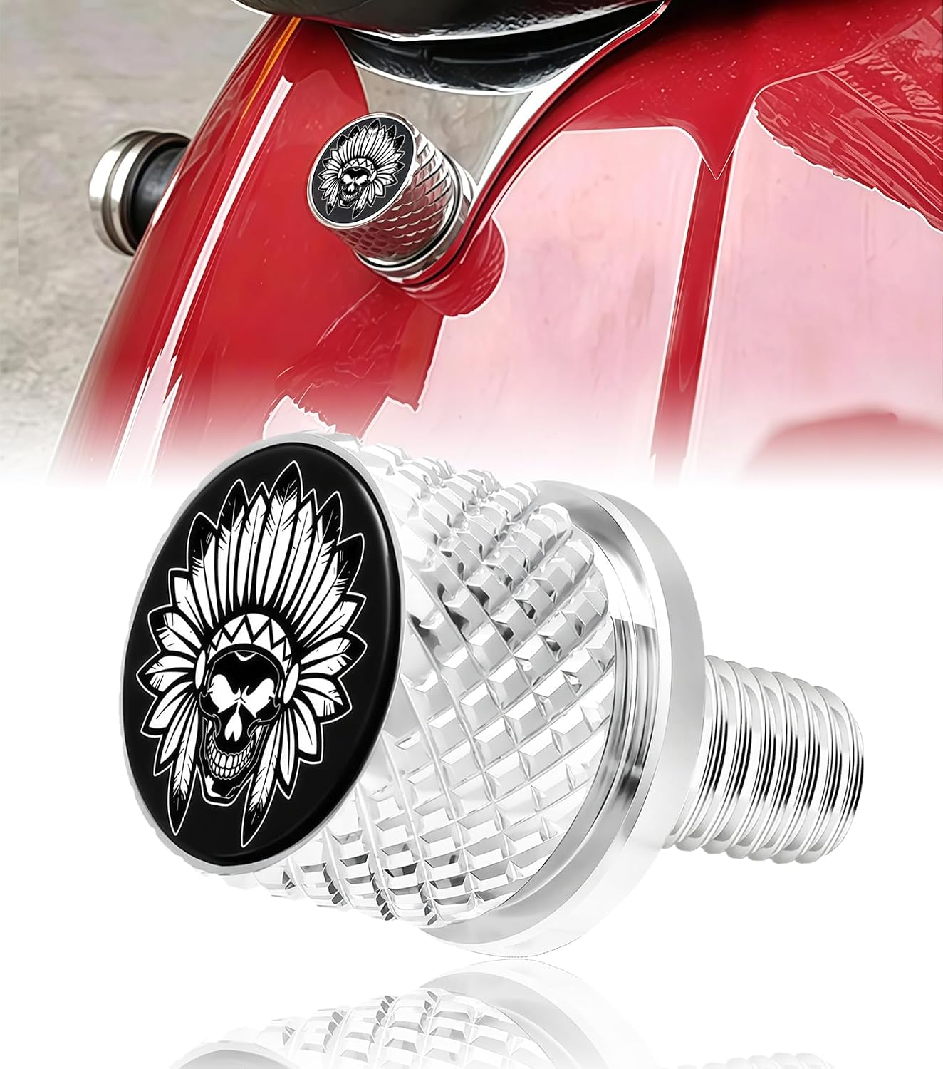 Stainless Steel Knurled Fender Rear Seat Bolt Screw for Indian Chief Chieftain Roadmaster Springfield Scout 2014-2026 – Quick Release Tool-Free Removal – Indian Skeleton Design (Chrome)
