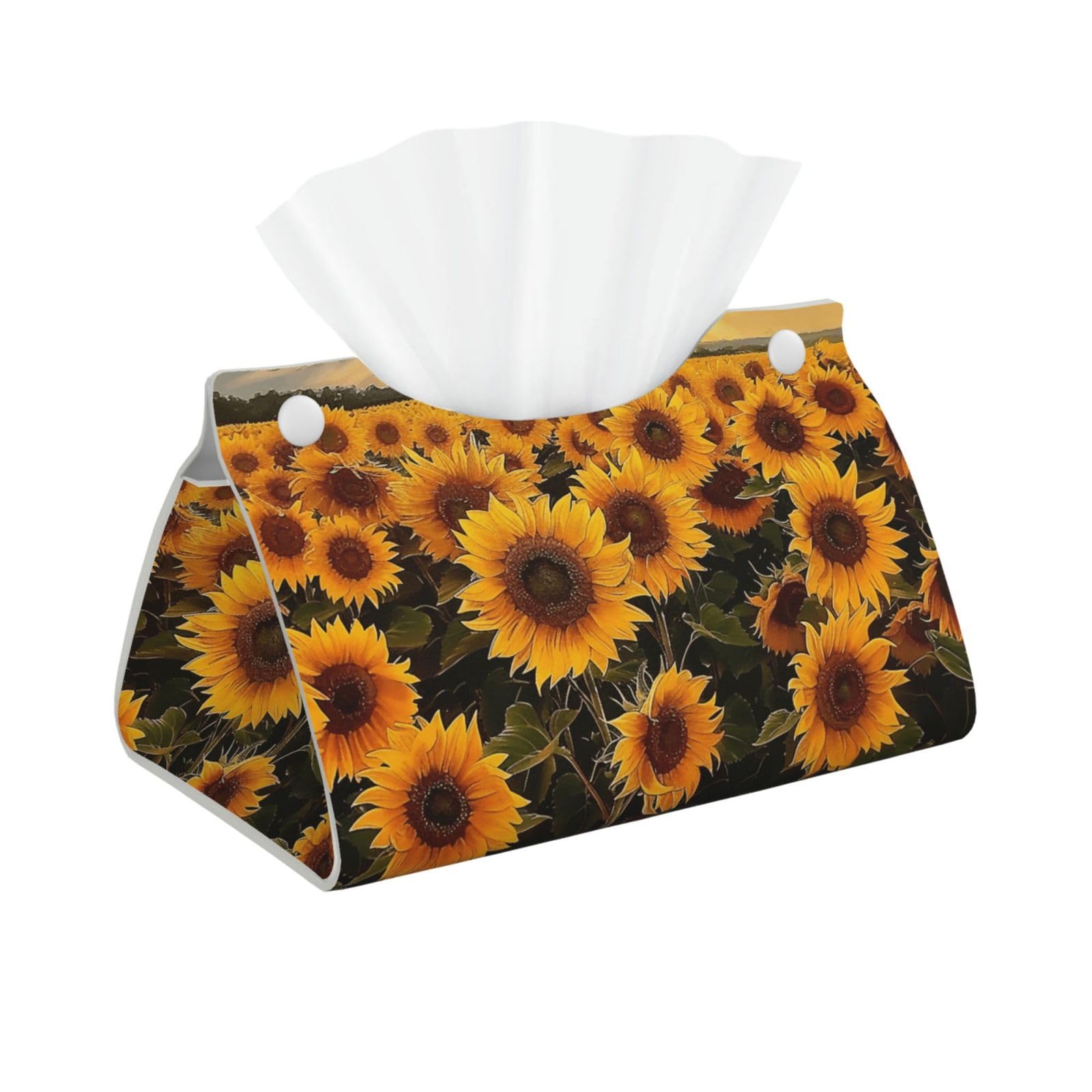 Sunflowers Print Tissue Box Cover Foldable Tissue Storage Box Leather Tissue Cube Box Holder for Living Room Bedroom Office Car Home Decor