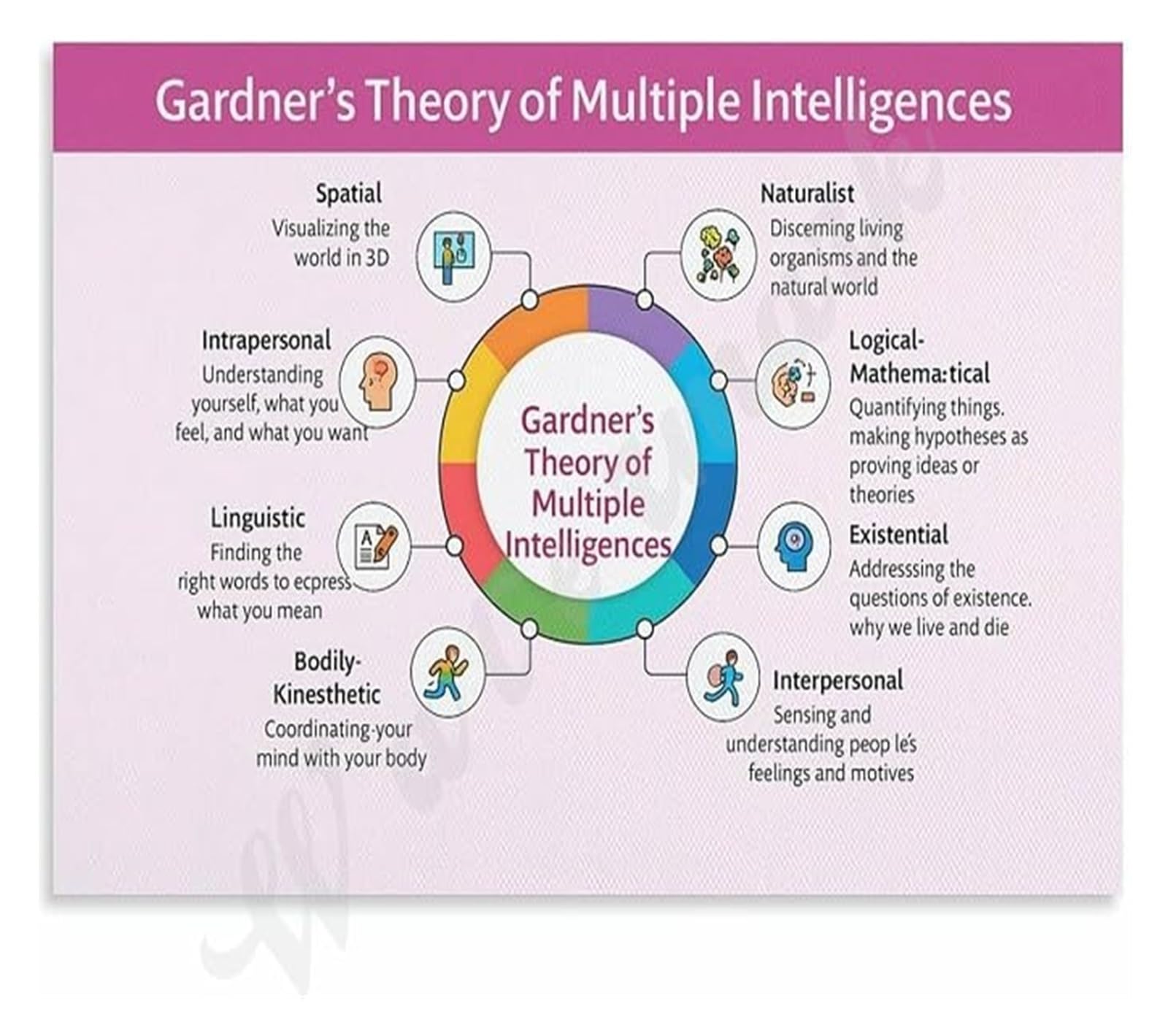 FNYUVNFAF 8 Multiple Intelligences Poster Gardner Theory Summary Verbal Mathematical Spatial Educational Canvas Print Home Library Art