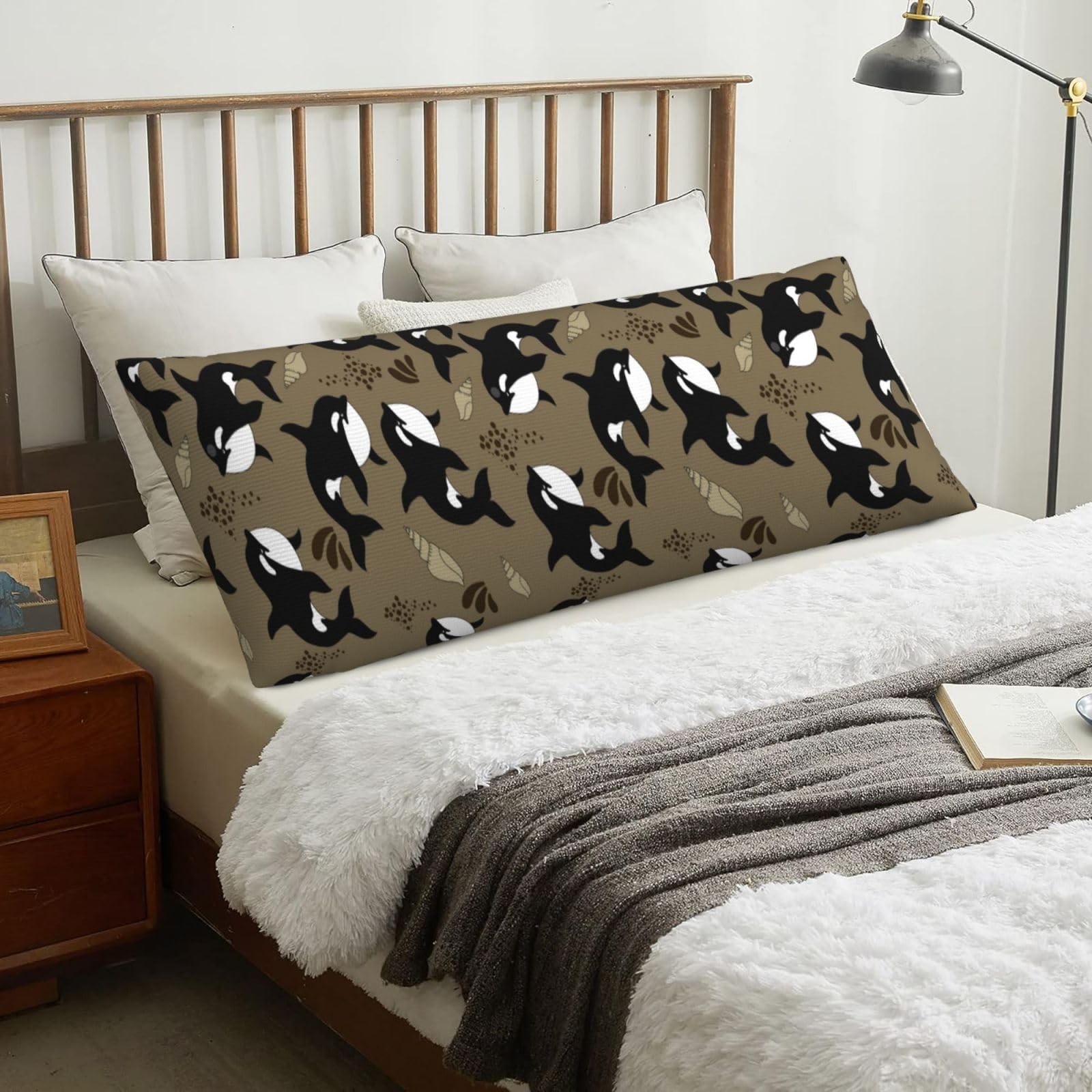 Sea Life Whale Funny Big Fish Animal, Body Pillow Cover with Zipper,Long Body Pillowcase 20 x 60 in