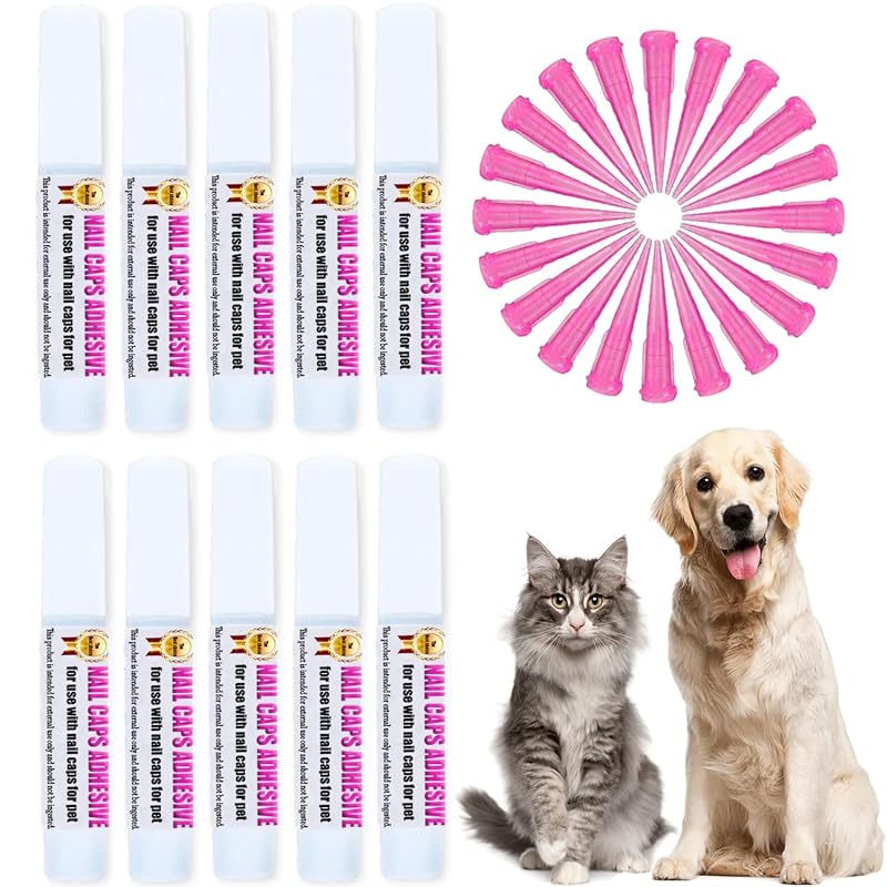 Cola Adesiva para Protetores de Unhas de Gatos e Cães YMCCOOL Pet Nail Adhesive-10, 10 Tubos com 20 Aplicadores