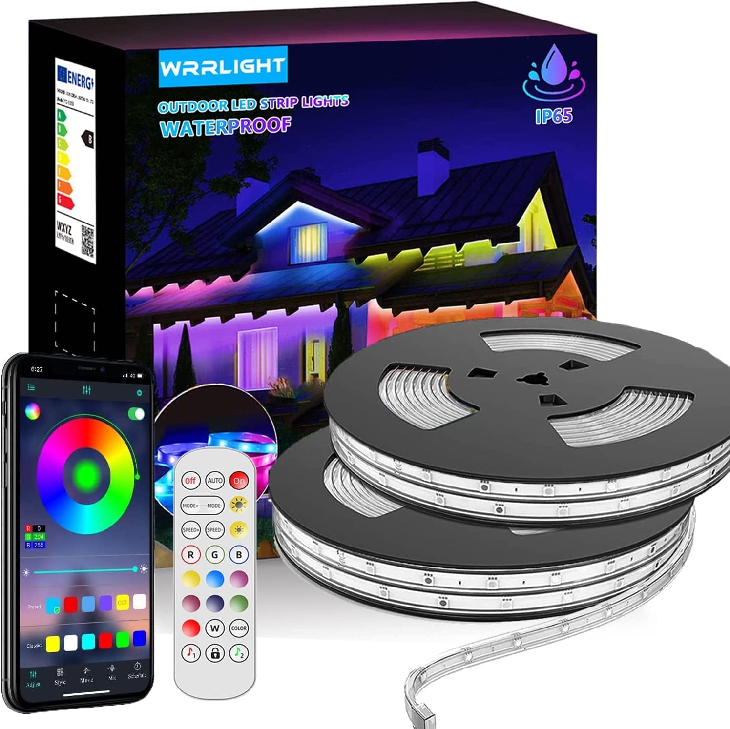 Outdoor LED Strip Lights, 33Ft (16x2) Music Sync RGB LED Strip Lights with App Remote Control, IP 65 Waterproof Color Changing Dimmable Tape Exterior Lighting Kit for Balcony,Deck,Roof,Garden,Pool